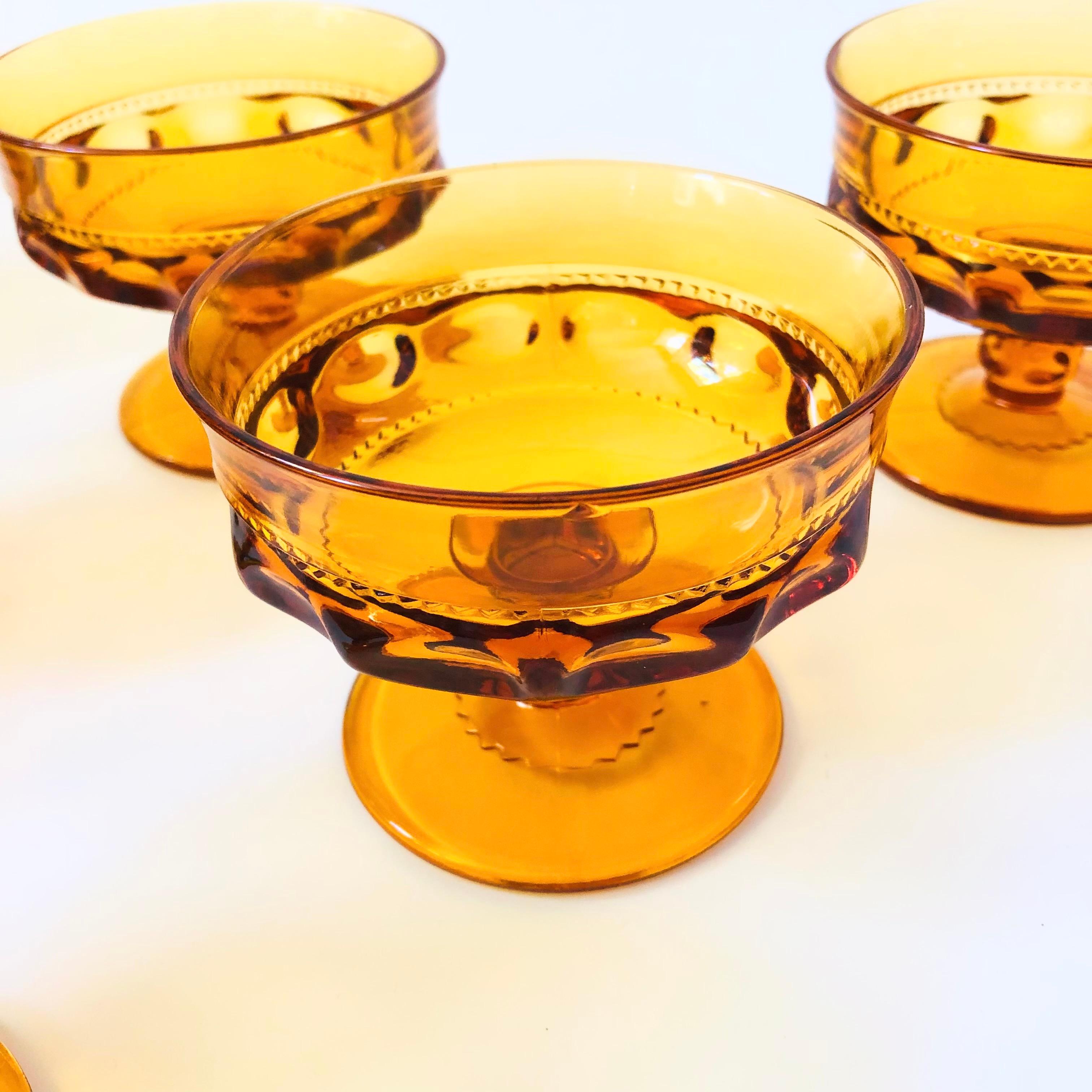 Amber Coupe Glasses - Set of 6 - Kings Crown Indiana Glass In Good Condition In Fairfield, CA