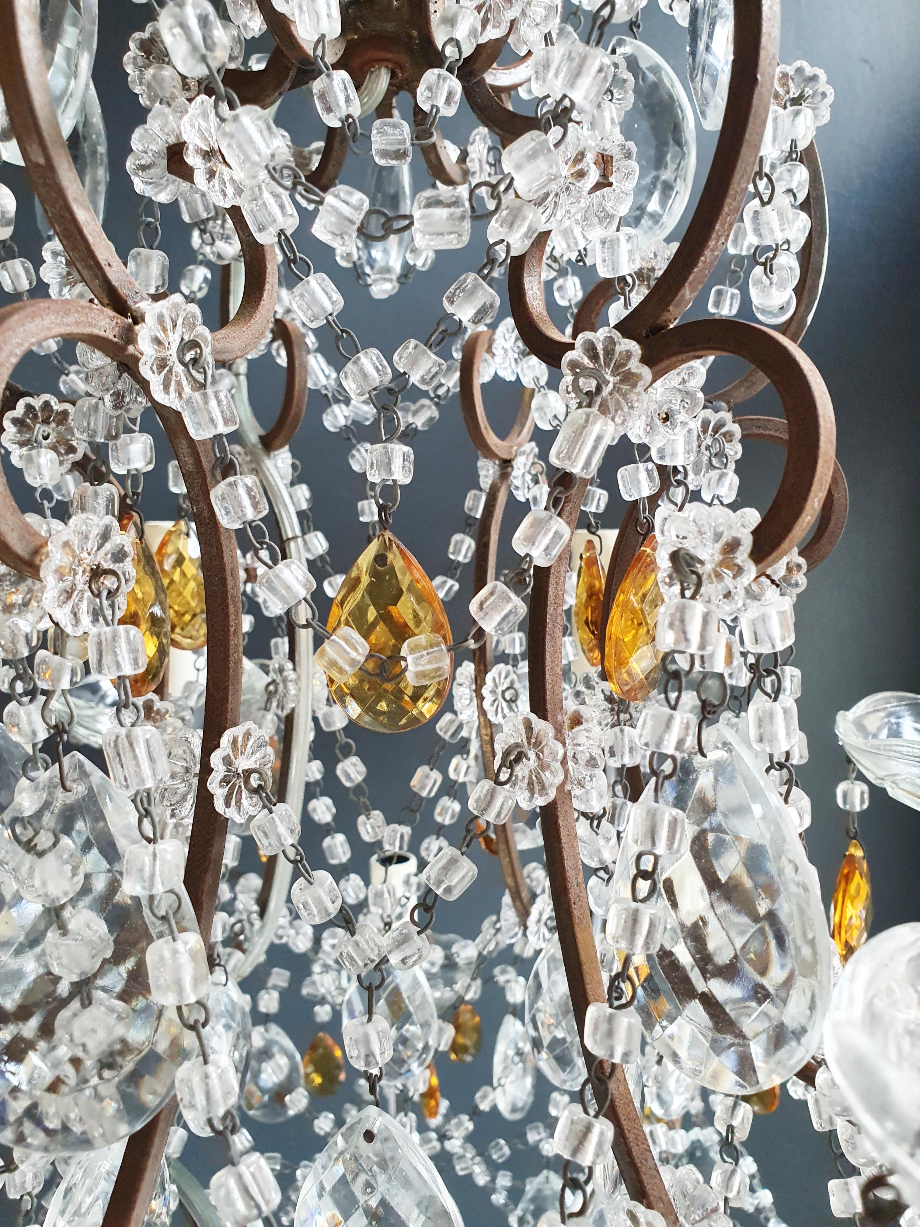 Plafonnier ancien en cristal ambré lustre florentin lustre Art Nouveau en vente 2