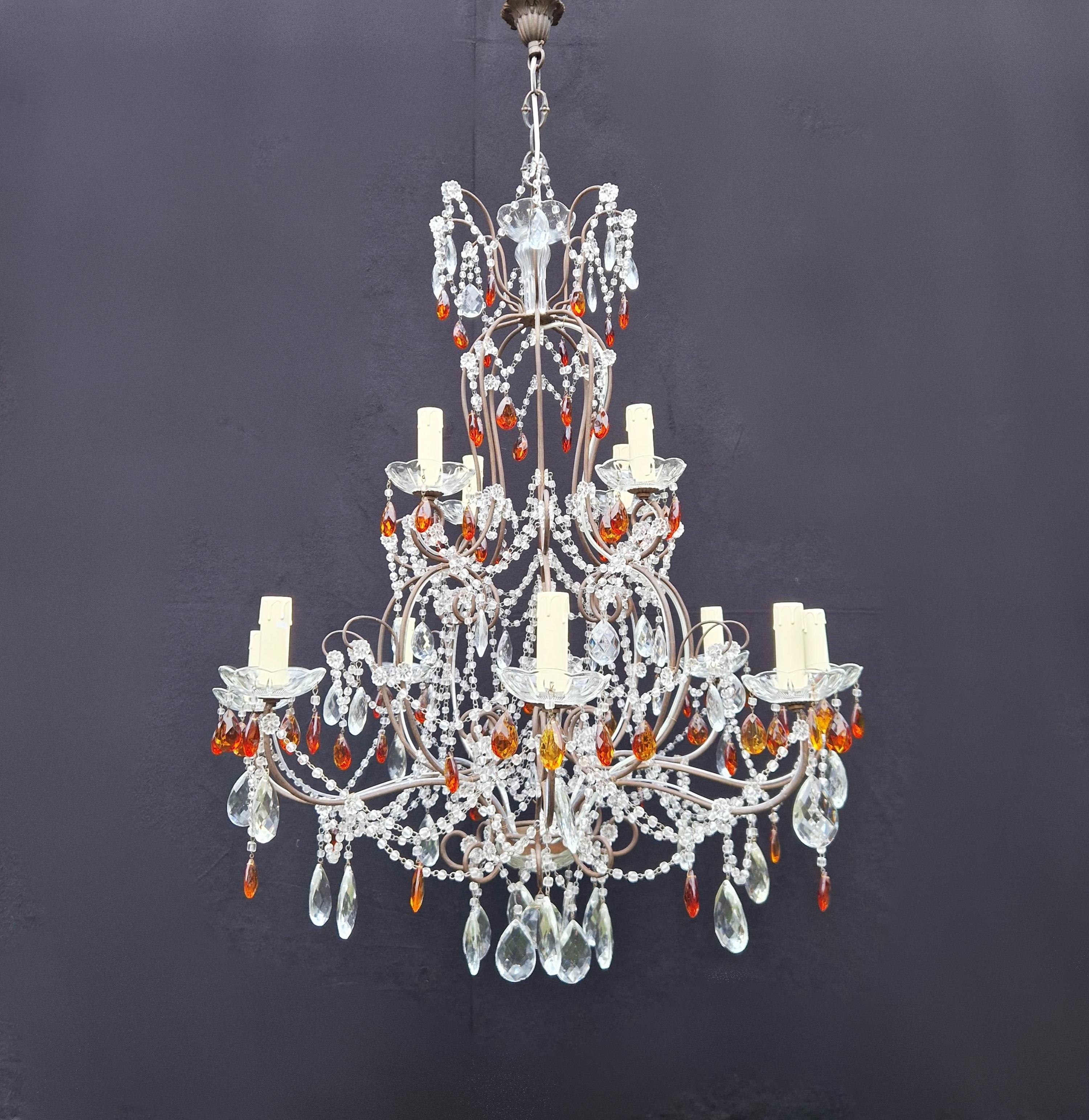 Amber Crystal Antique Chandelier Ceiling Florentiner Lustre Art Nouveau For Sale 3
