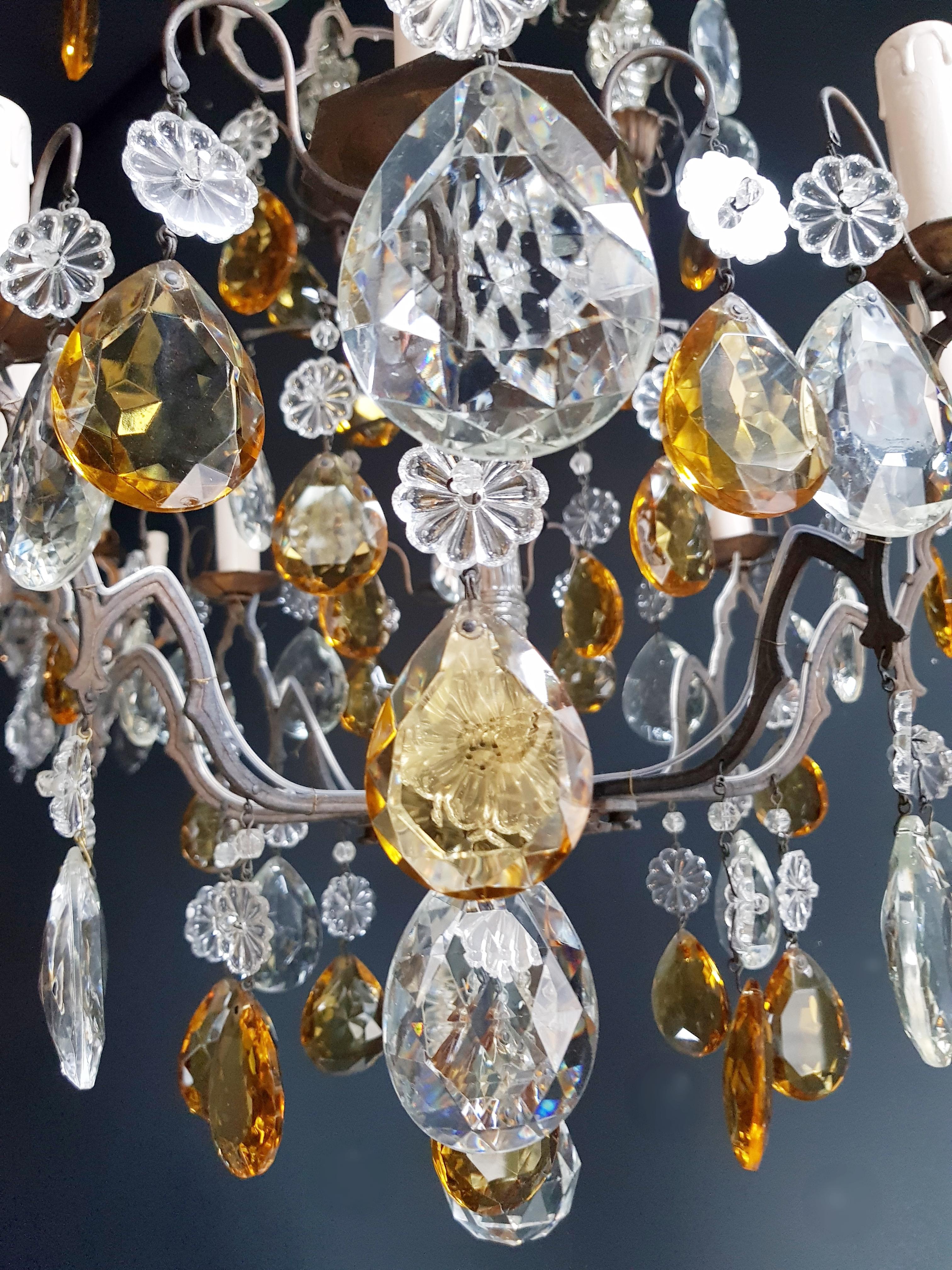 Amber Crystal Antique Chandelier Ceiling Florentiner Lustre Art Nouveau For Sale 2