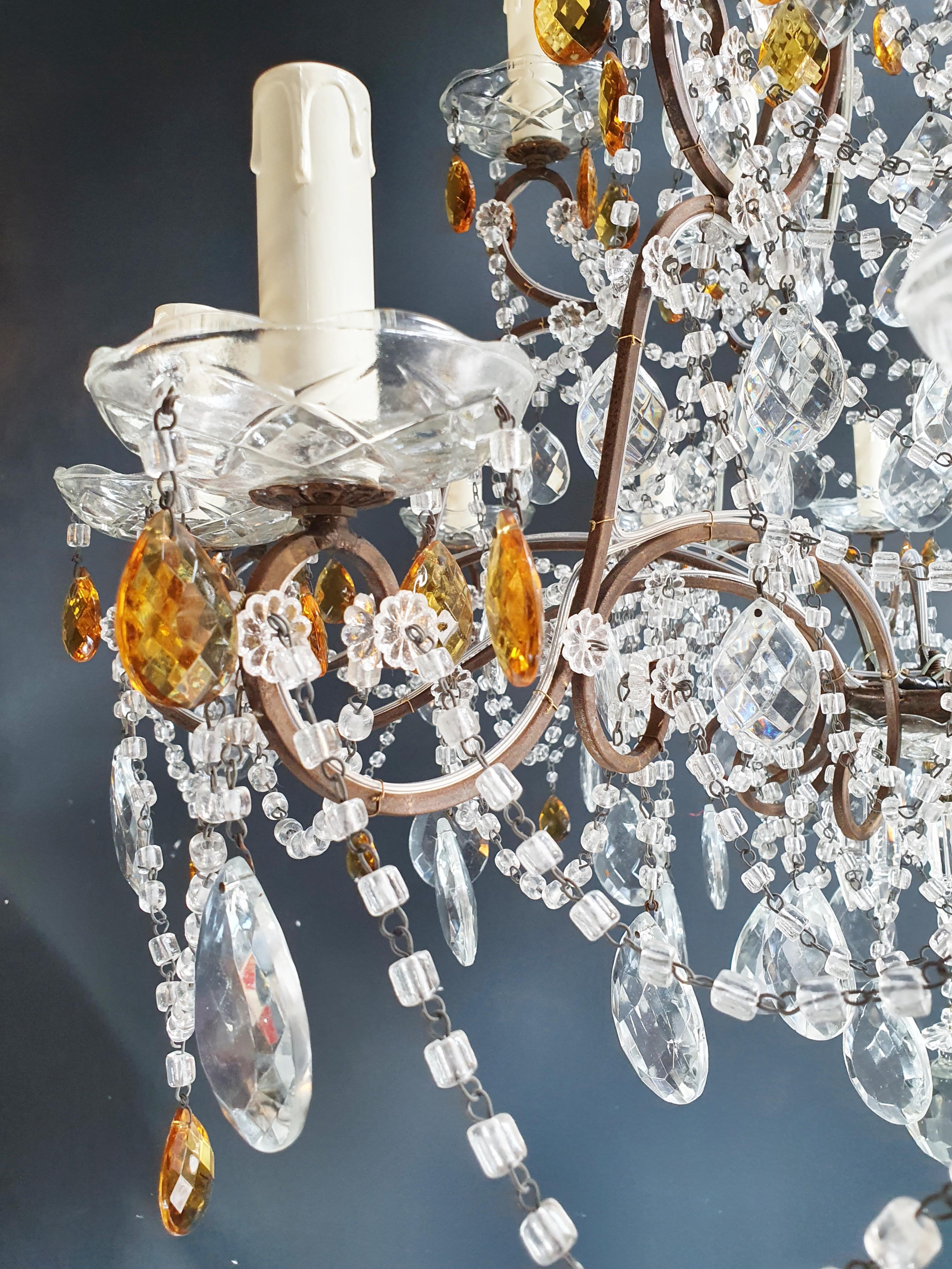 Amber Crystal Antique Chandelier Ceiling Florentiner Lustre Art Nouveau For Sale 3