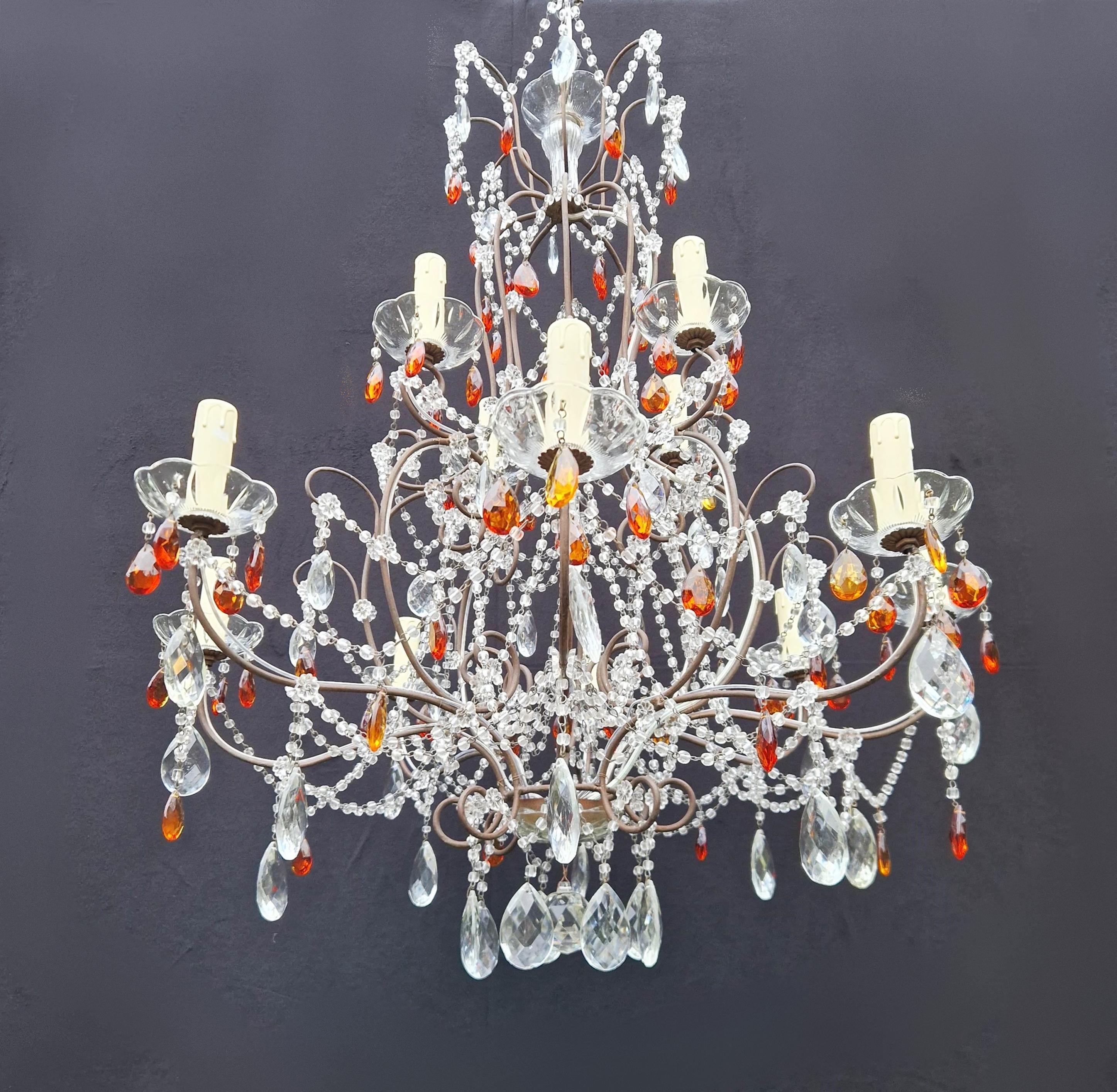 Amber Crystal Antique Chandelier Ceiling Florentiner Lustre Art Nouveau For Sale 4