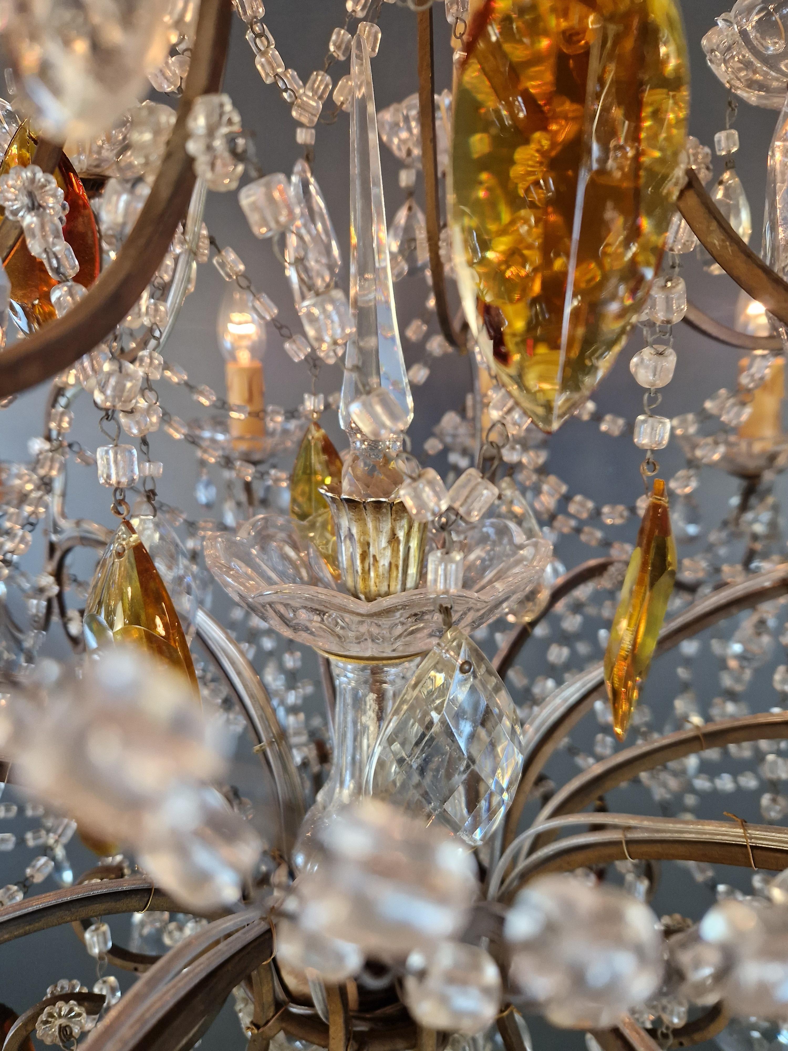 Lampadario antico in cristallo ambrato da soffitto Florentiner Lustre Art Nouveau in vendita 4