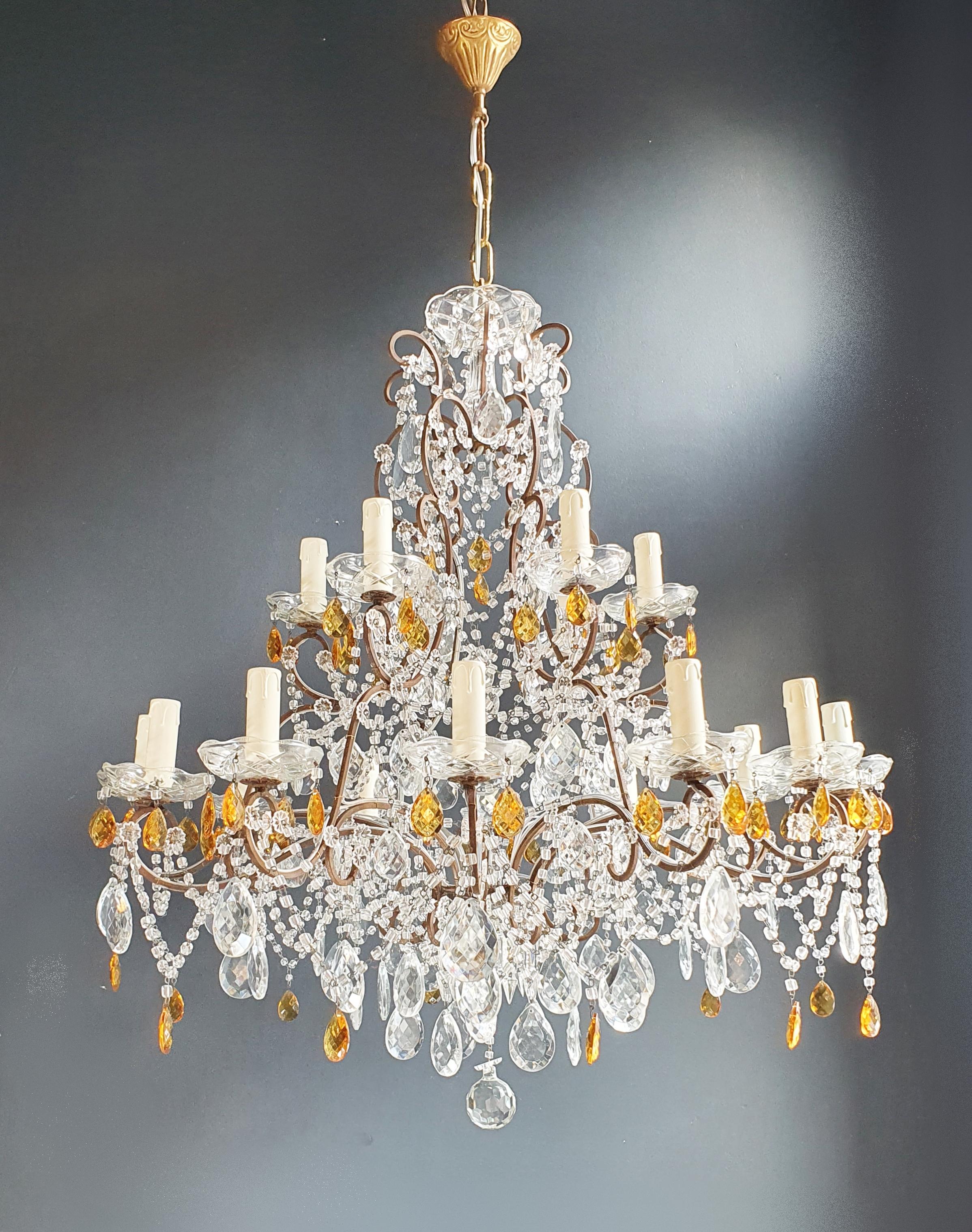 Amber Crystal Antique Chandelier Ceiling Florentiner Lustre Art Nouveau For Sale 4