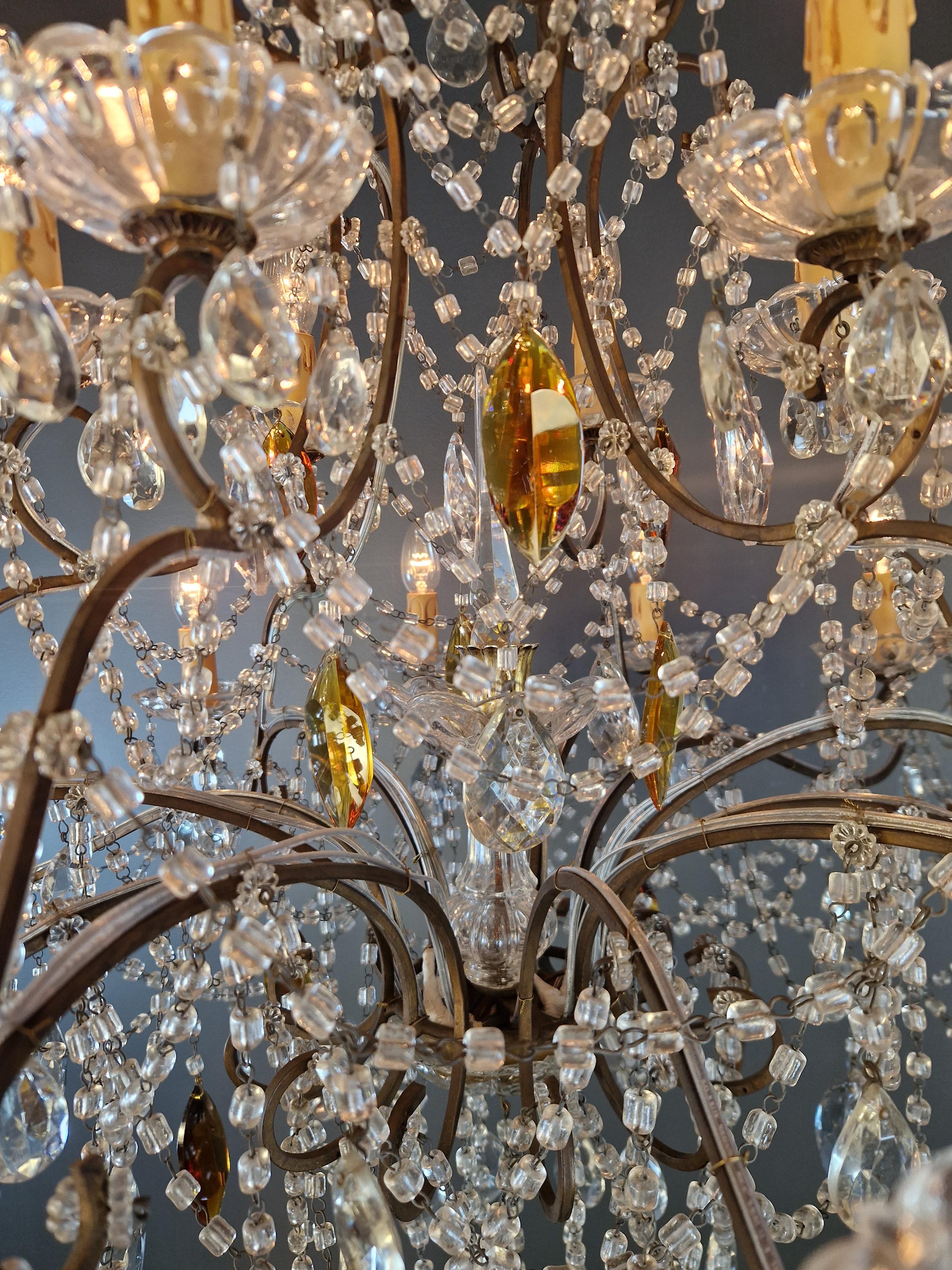 Lampadario antico in cristallo ambrato da soffitto Florentiner Lustre Art Nouveau in vendita 5