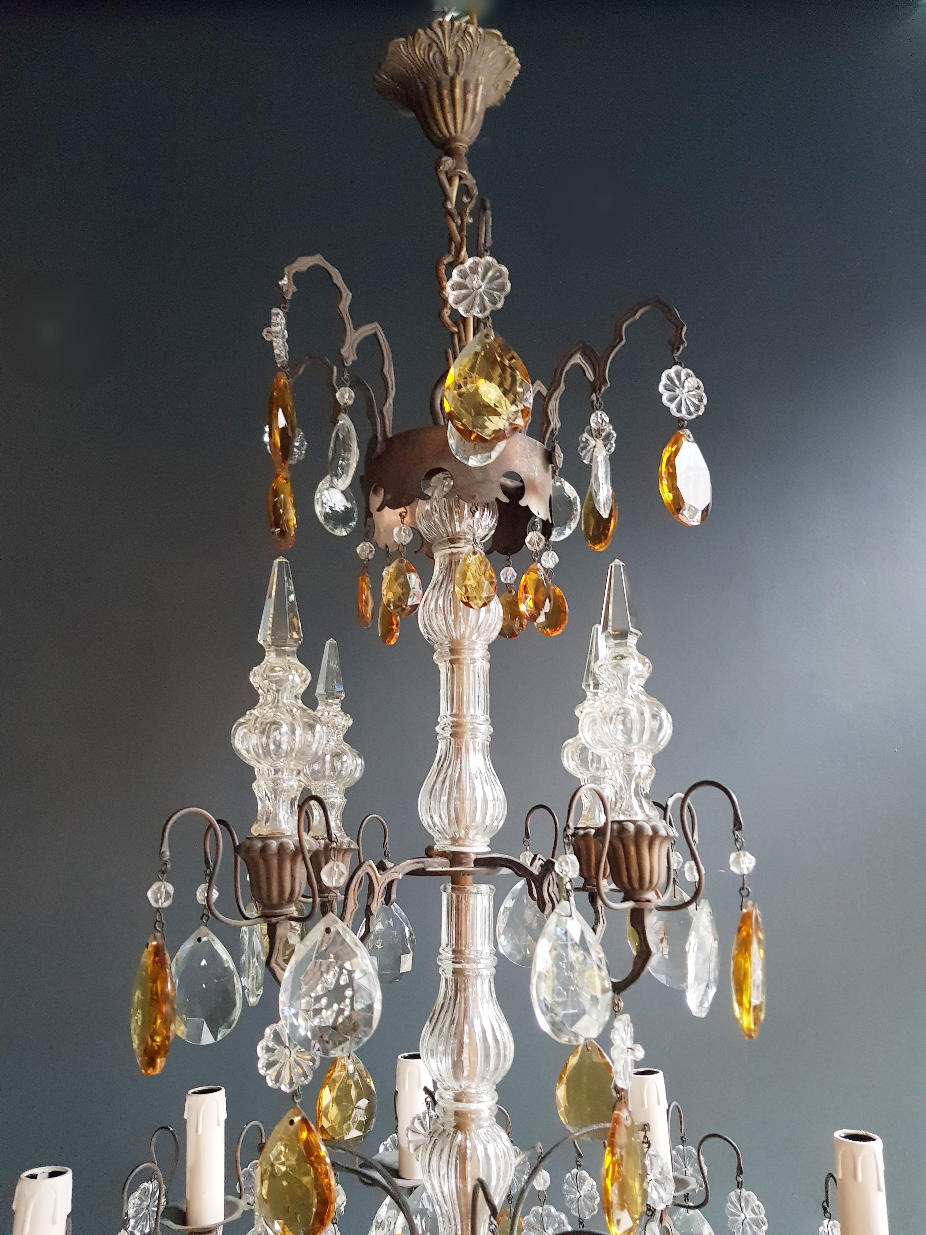 **Amber Crystal Antique Chandelier - A Fusion of Murano and Florentine Elegance with Art Nouveau Design**

Presenting a captivating antique chandelier adorned with amber crystals, seamlessly blending the charm of Murano and Florentine craftsmanship