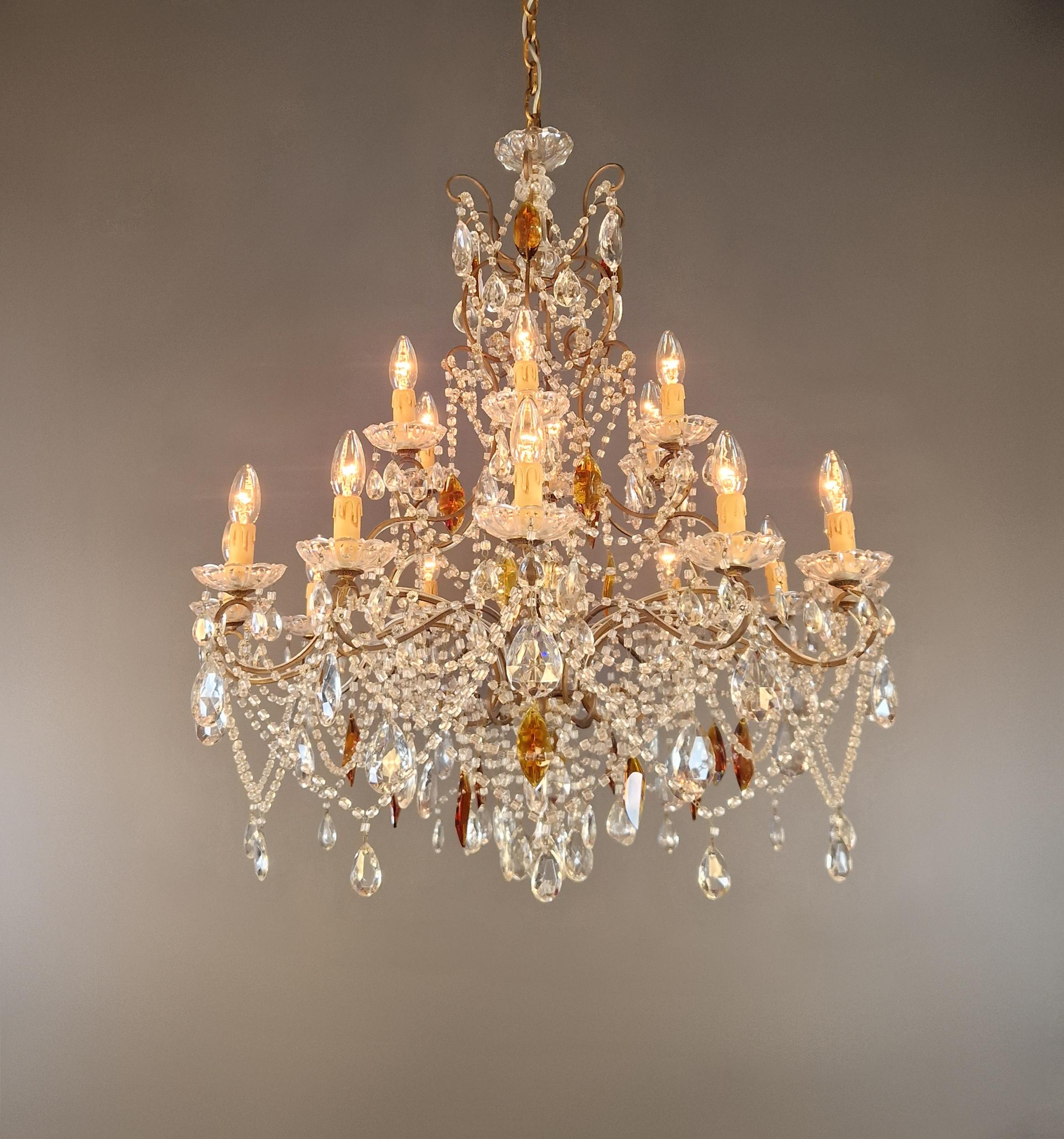 Italiano Lampadario antico in cristallo ambrato da soffitto Florentiner Lustre Art Nouveau in vendita