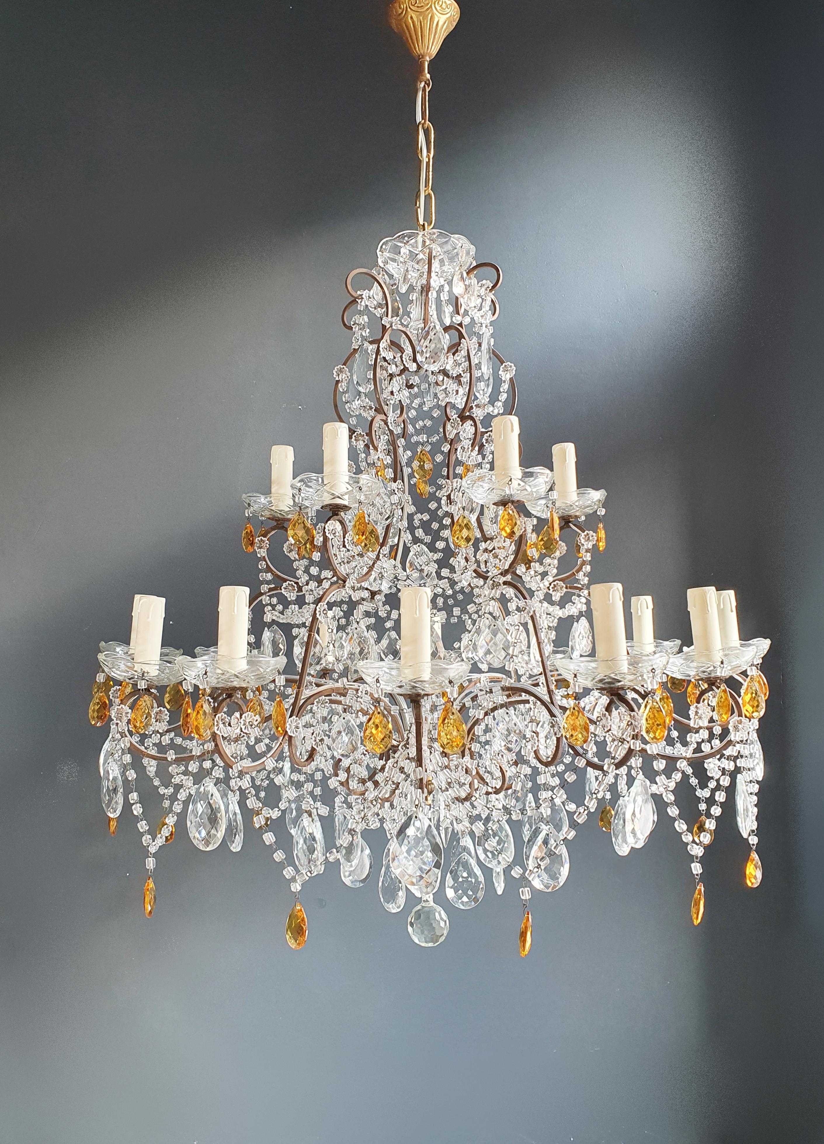 Italian Amber Crystal Antique Chandelier Ceiling Florentiner Lustre Art Nouveau For Sale