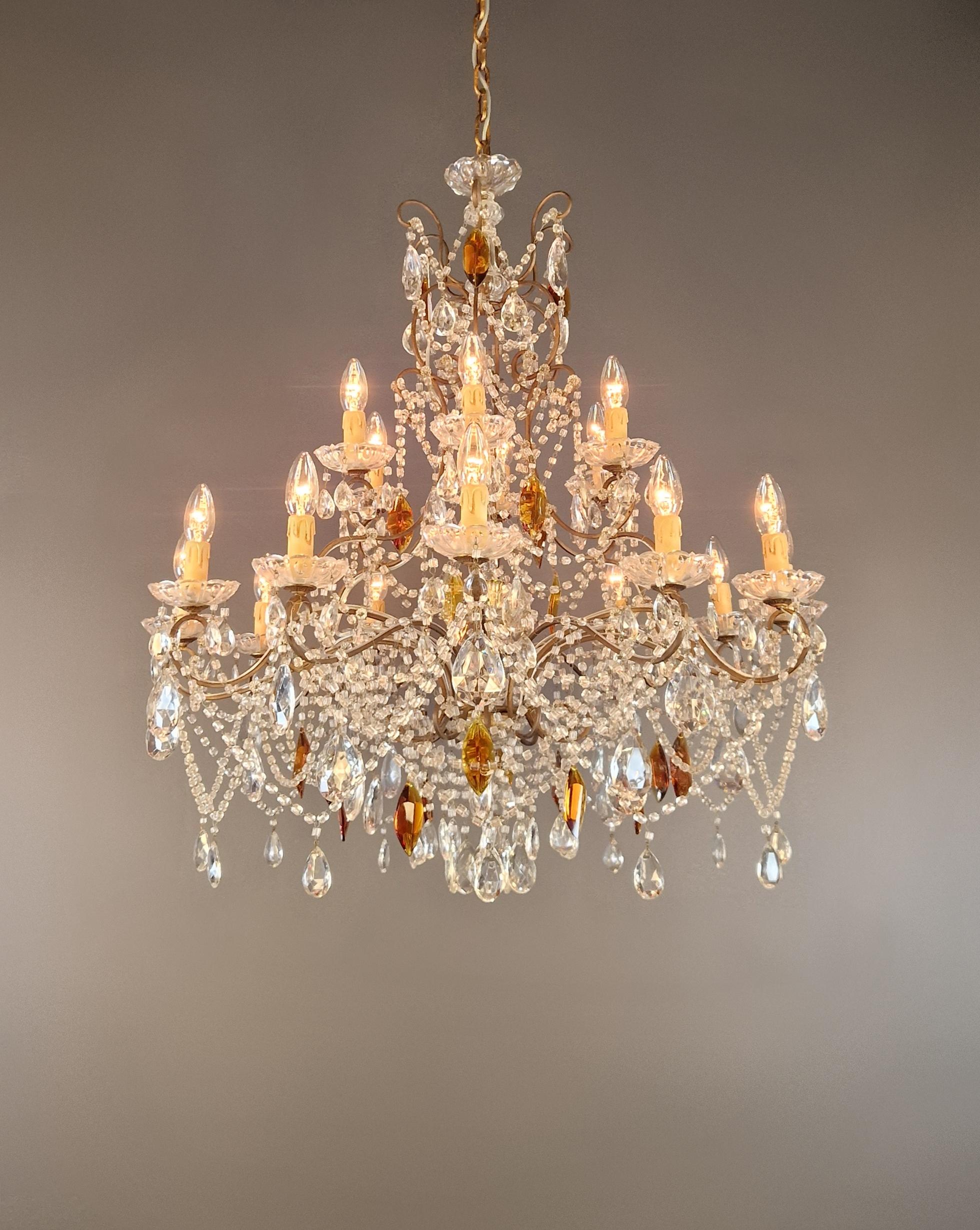 Fatto a mano Lampadario antico in cristallo ambrato da soffitto Florentiner Lustre Art Nouveau in vendita