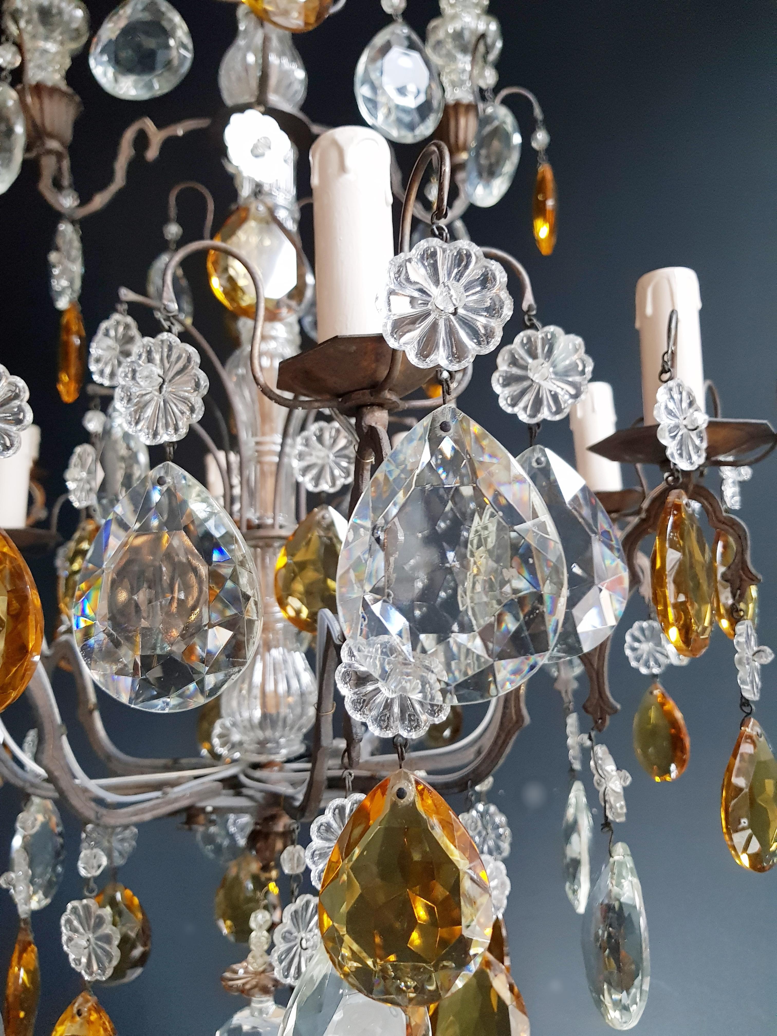 European Amber Crystal Antique Chandelier Ceiling Florentiner Lustre Art Nouveau For Sale