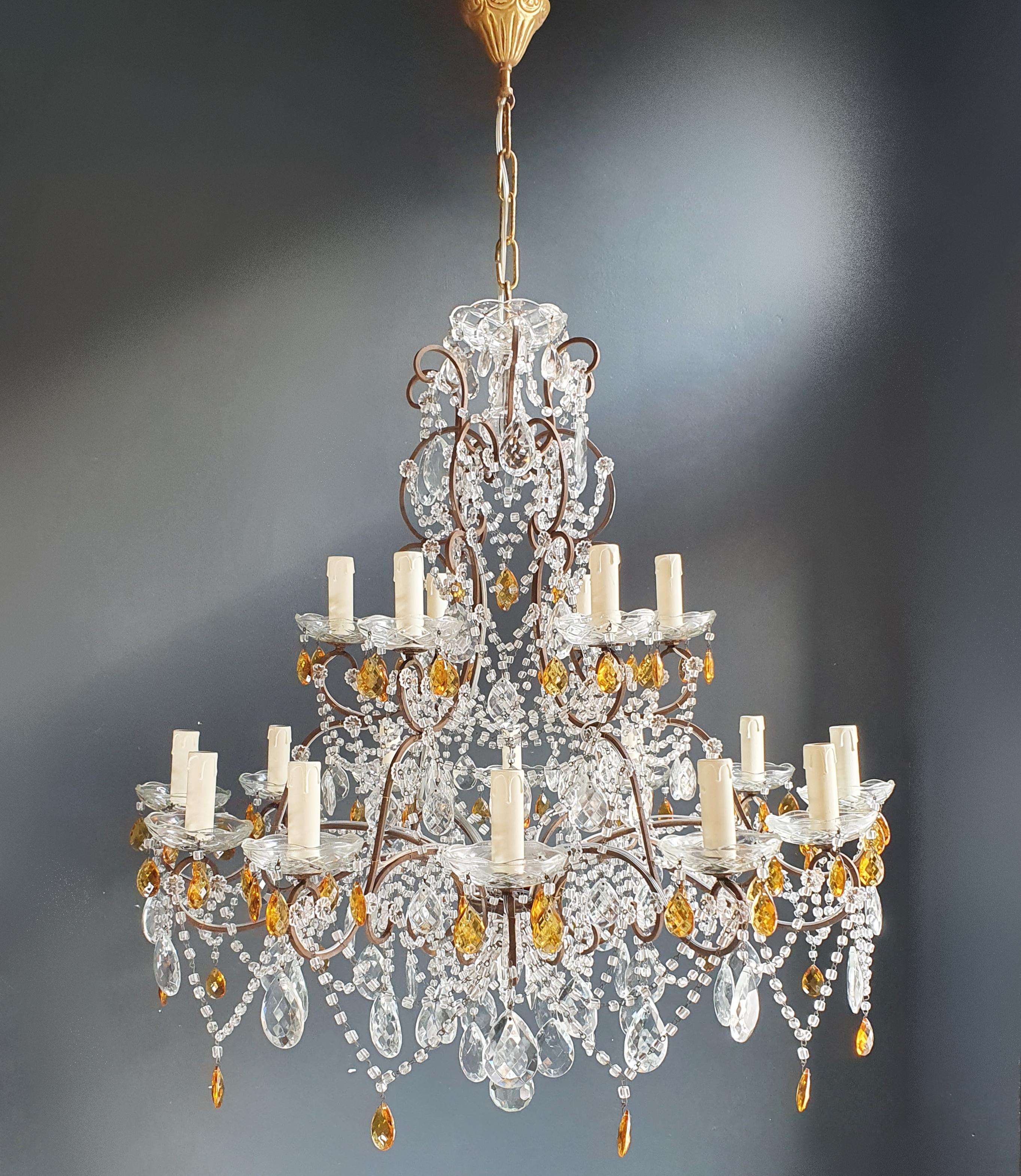 Hand-Crafted Amber Crystal Antique Chandelier Ceiling Florentiner Lustre Art Nouveau For Sale