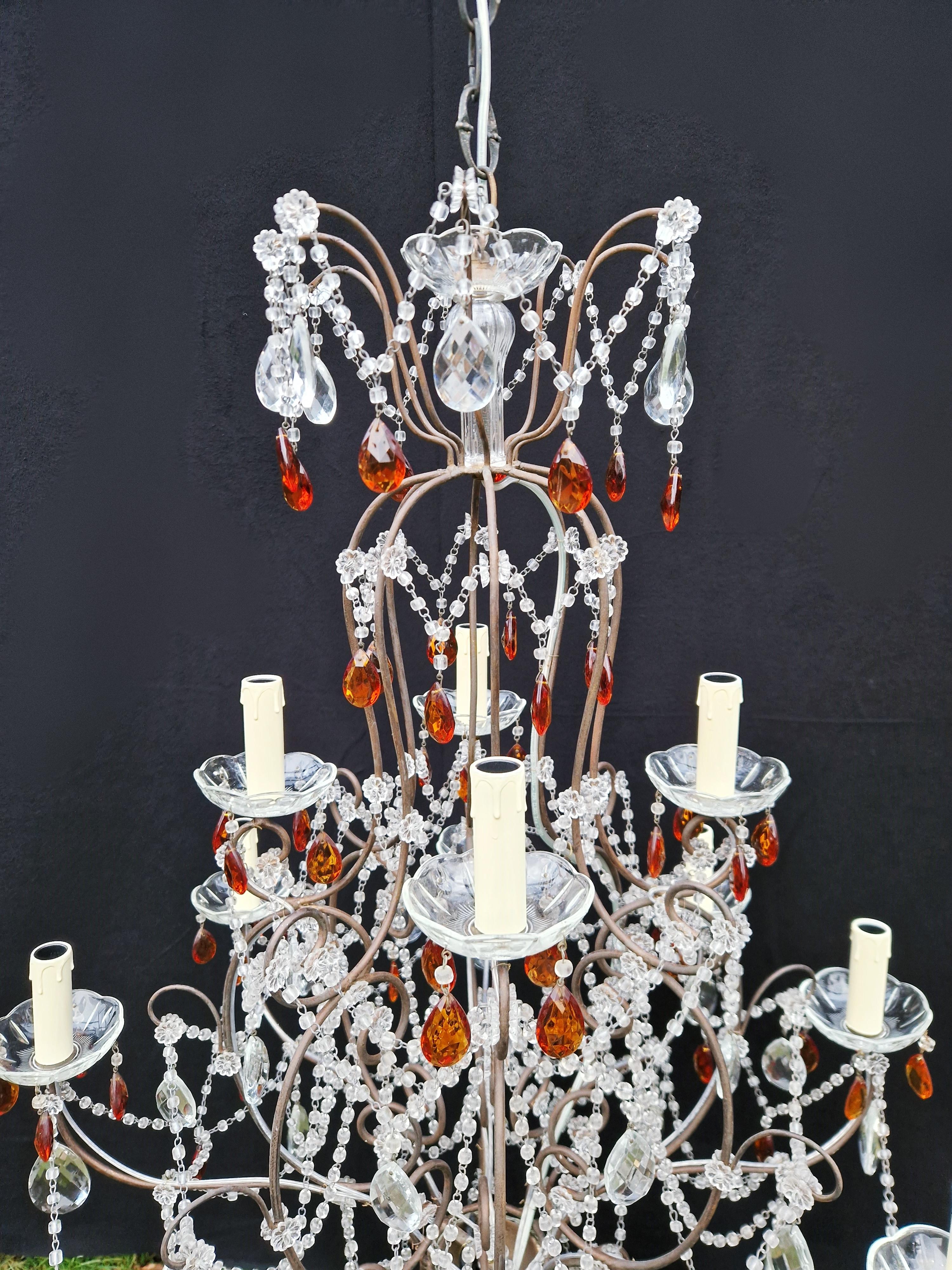 Amber Crystal Antique Chandelier Ceiling Florentiner Lustre Art Nouveau In Good Condition For Sale In Berlin, DE