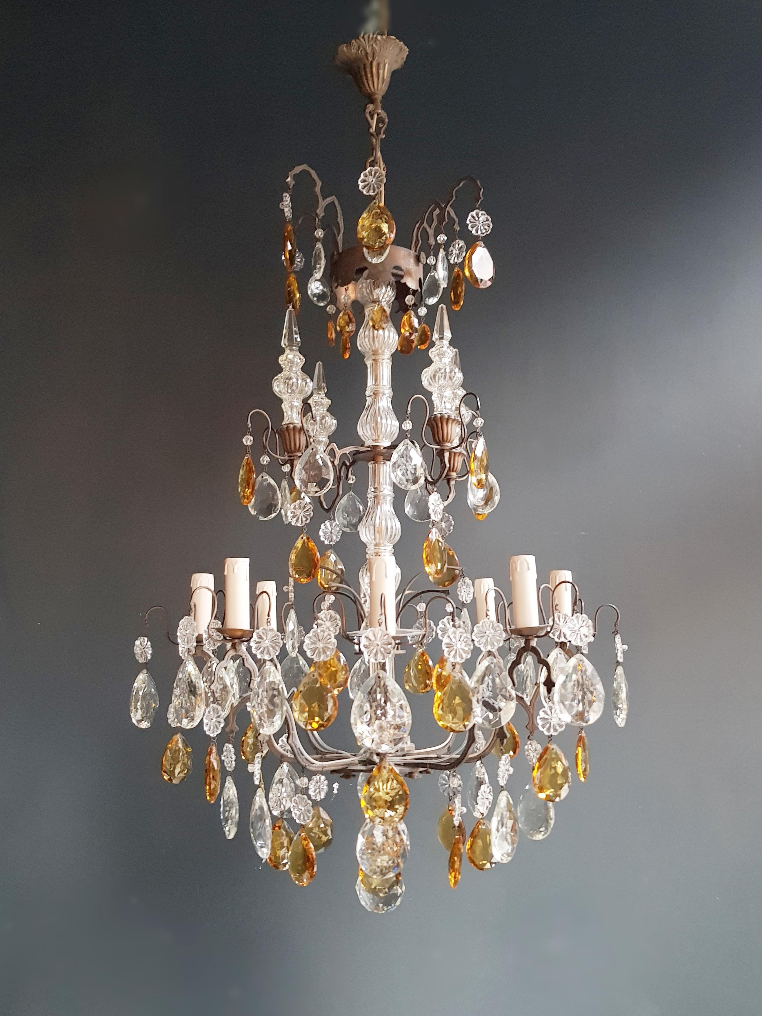 Hand-Crafted Amber Crystal Antique Chandelier Ceiling Florentiner Lustre Art Nouveau For Sale