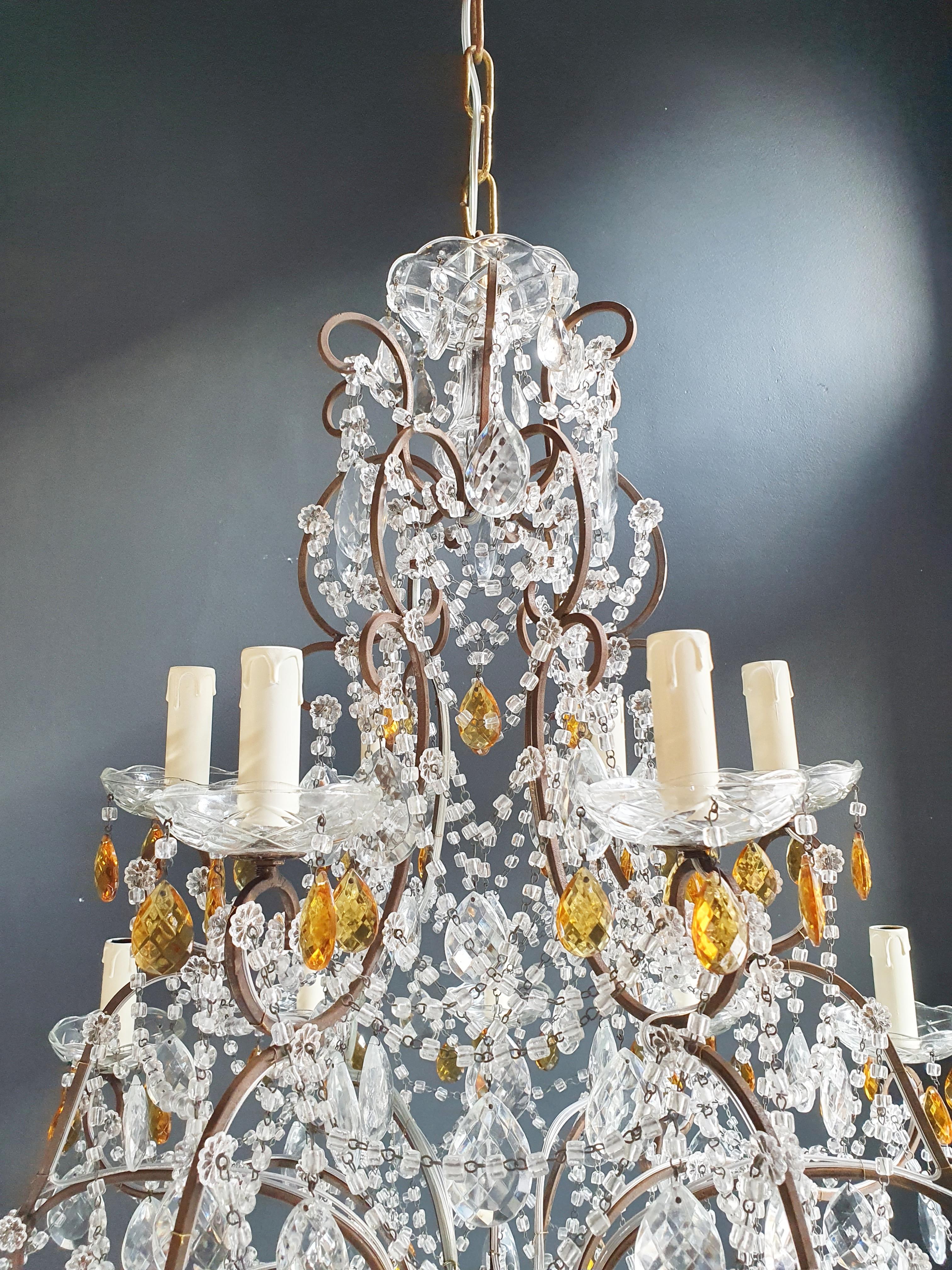 Amber Crystal Antique Chandelier Ceiling Florentiner Lustre Art Nouveau In Good Condition For Sale In Berlin, DE
