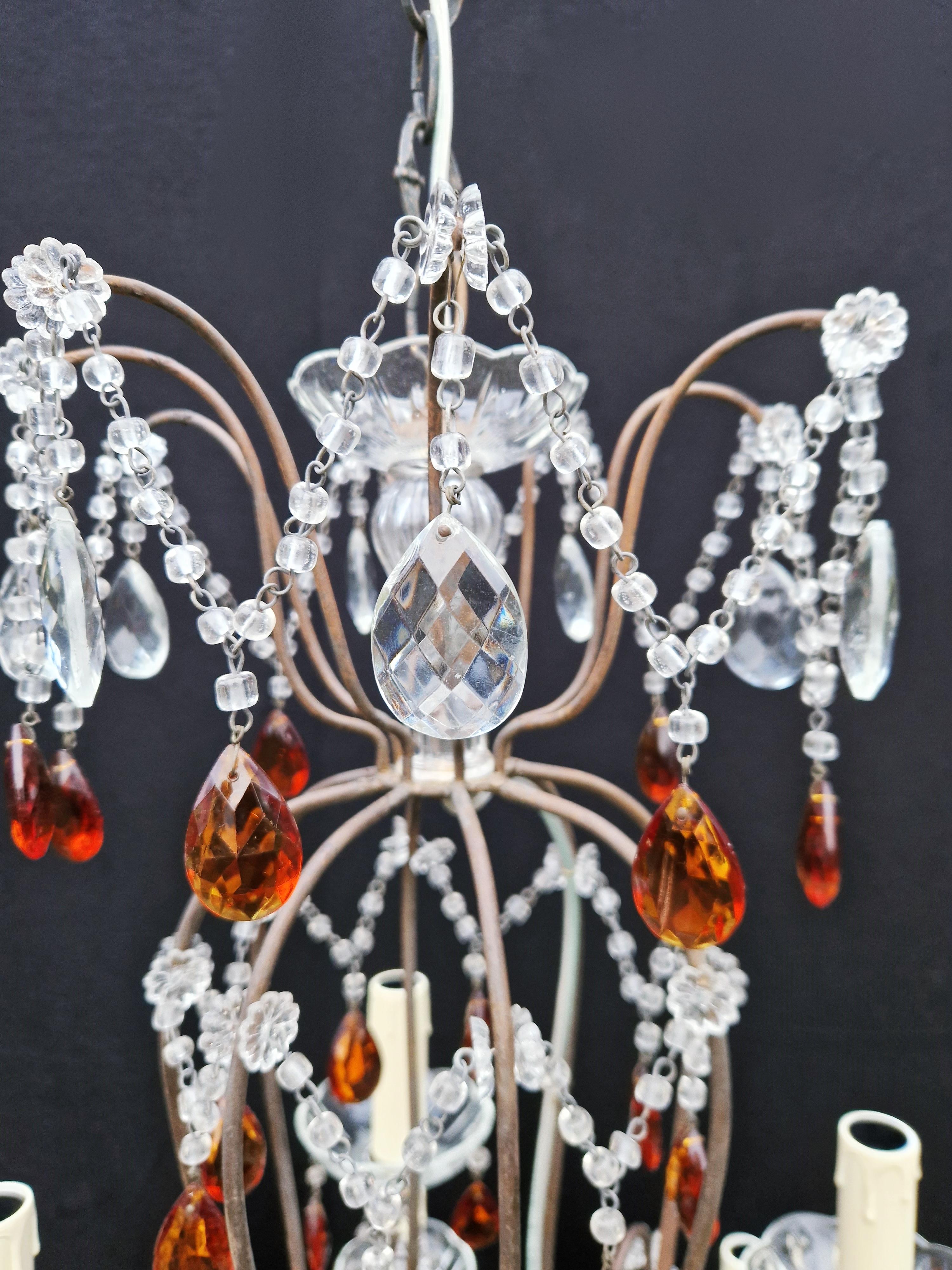 18th Century Amber Crystal Antique Chandelier Ceiling Florentiner Lustre Art Nouveau For Sale