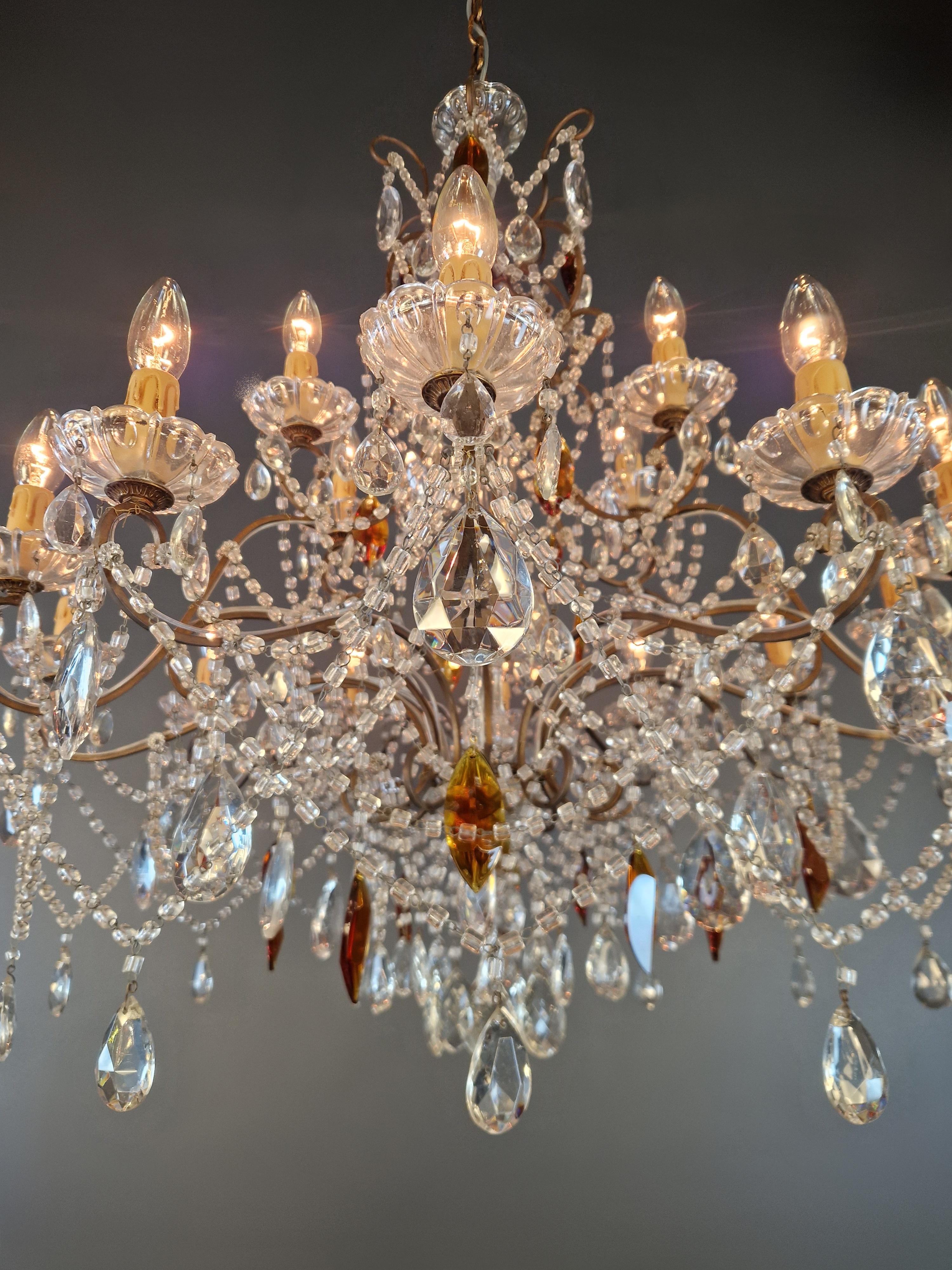 Ottone Lampadario antico in cristallo ambrato da soffitto Florentiner Lustre Art Nouveau in vendita