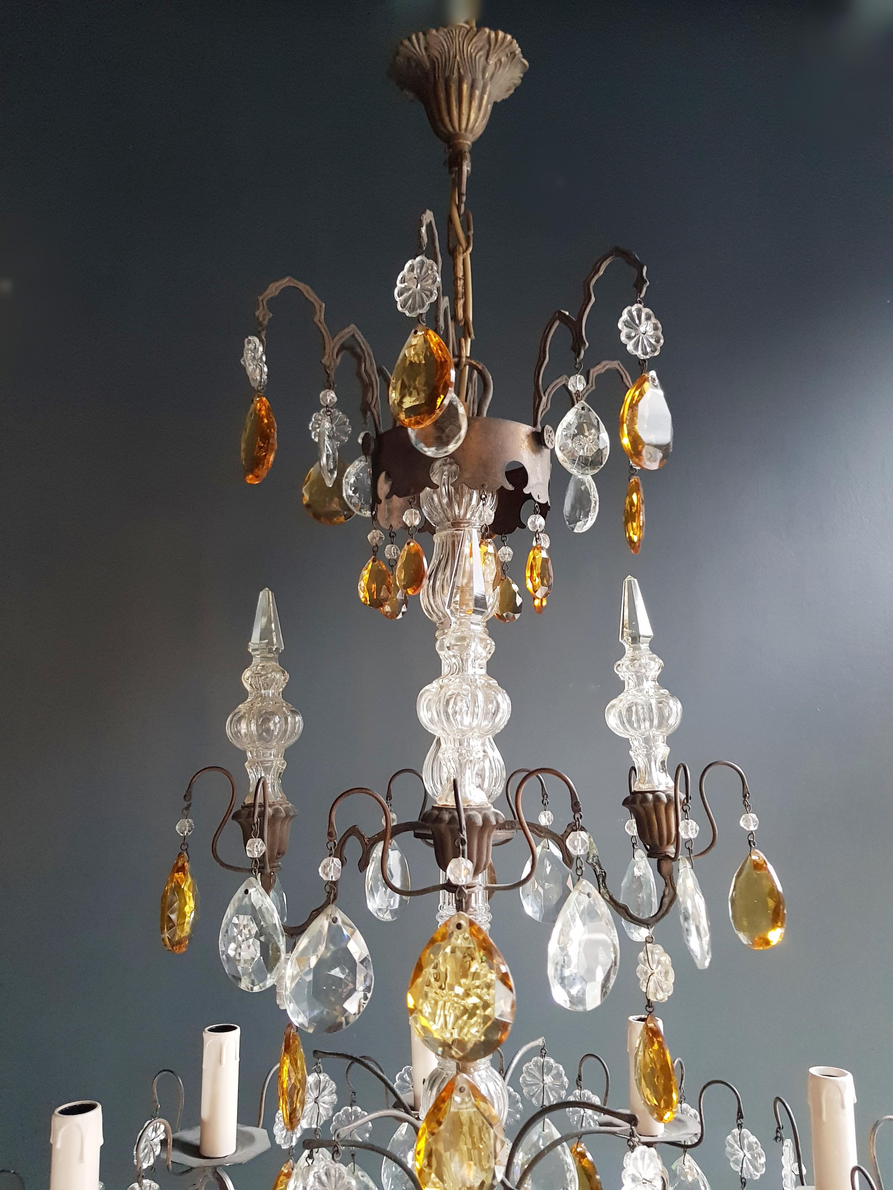 Early 20th Century Amber Crystal Antique Chandelier Ceiling Florentiner Lustre Art Nouveau For Sale