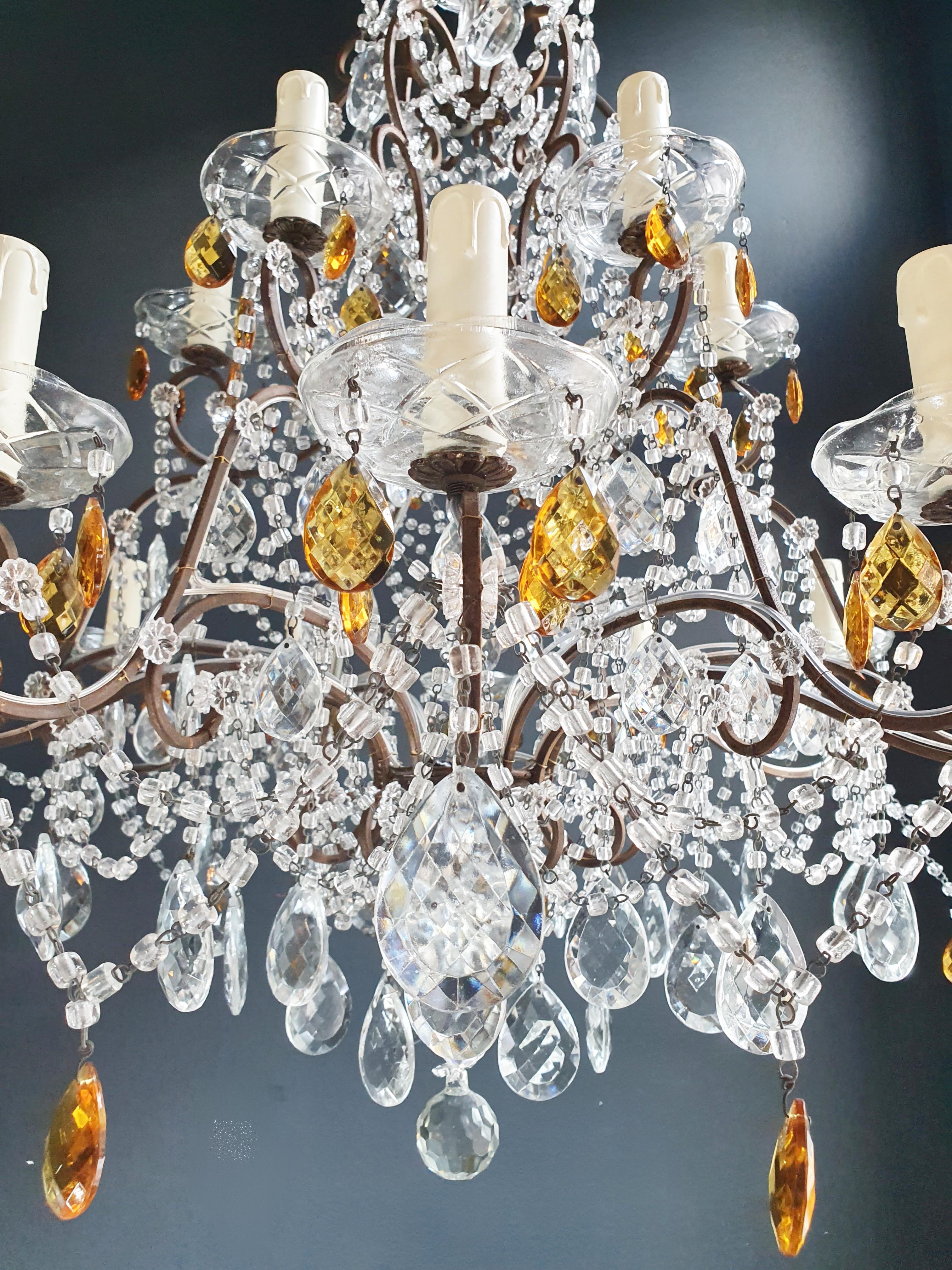 Amber Crystal Antique Chandelier Ceiling Florentiner Lustre Art Nouveau For Sale 1