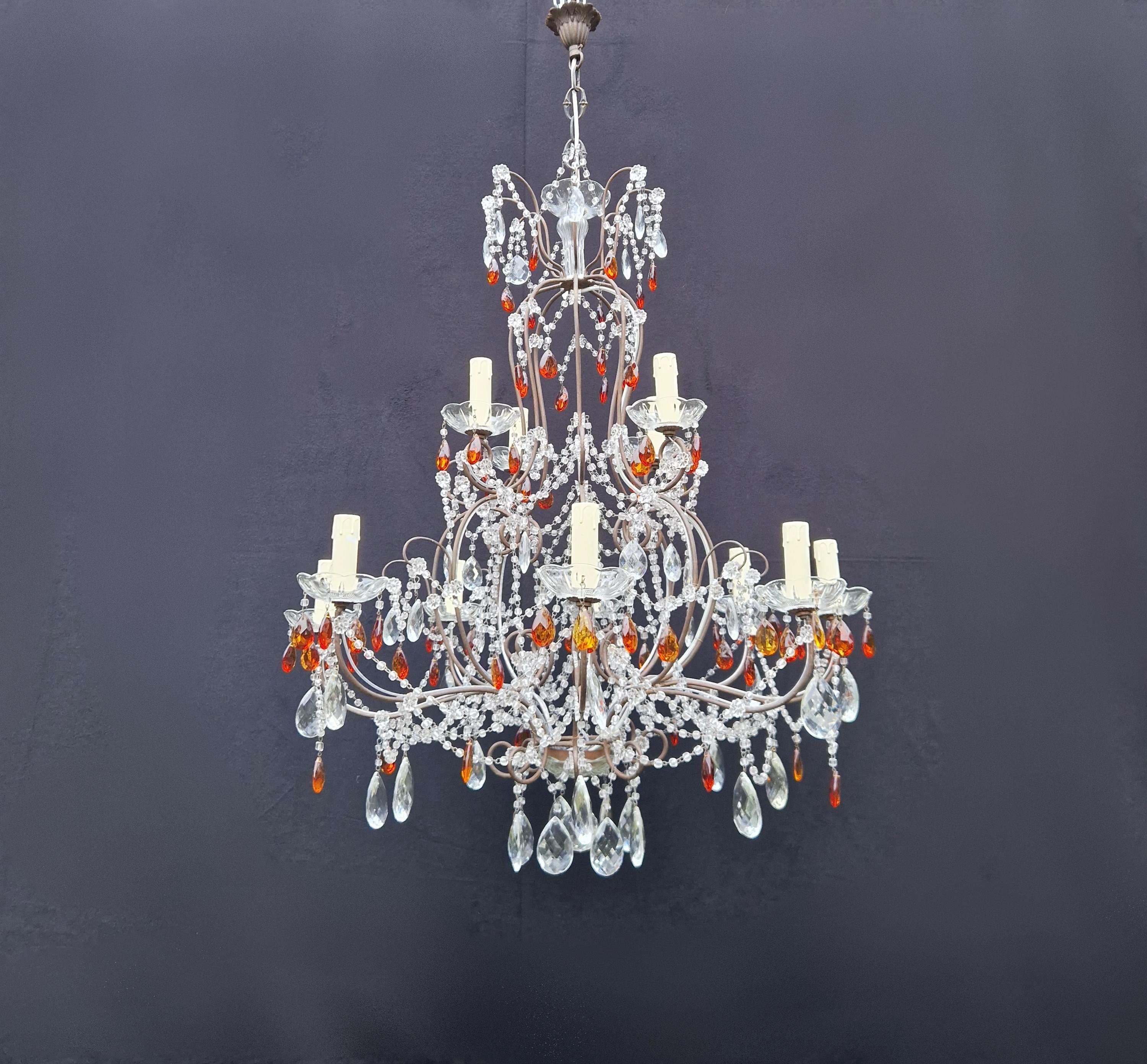 Amber Crystal Antique Chandelier Ceiling Florentiner Lustre Art Nouveau For Sale 2