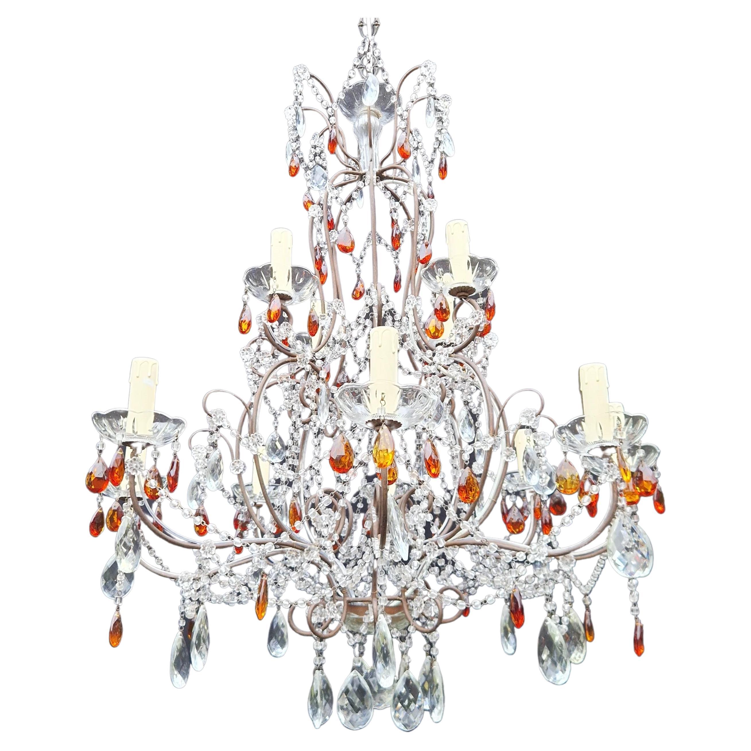 Amber Crystal Antique Chandelier Ceiling Florentiner Lustre Art Nouveau For Sale