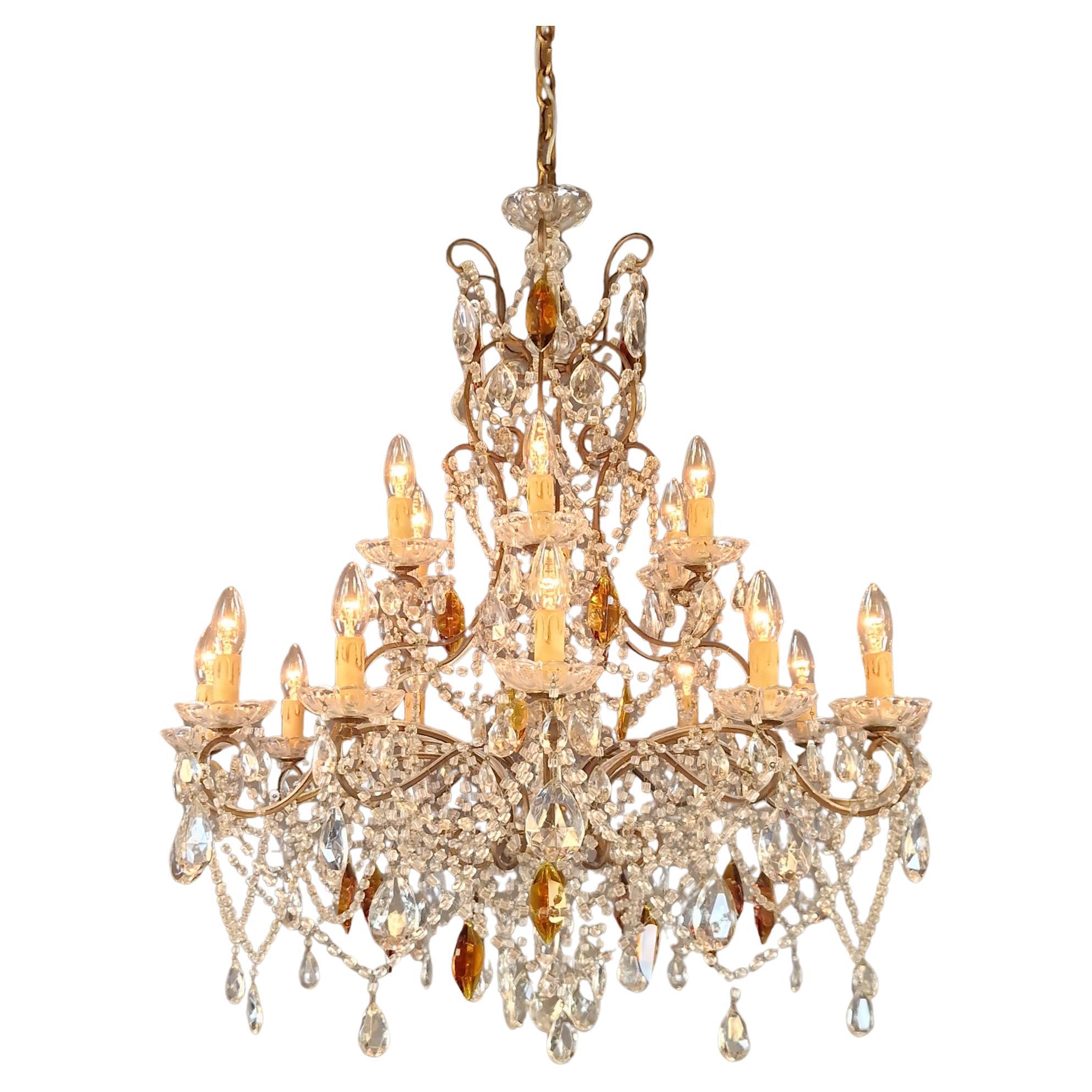 Plafonnier ancien en cristal ambré lustre florentin lustre Art Nouveau