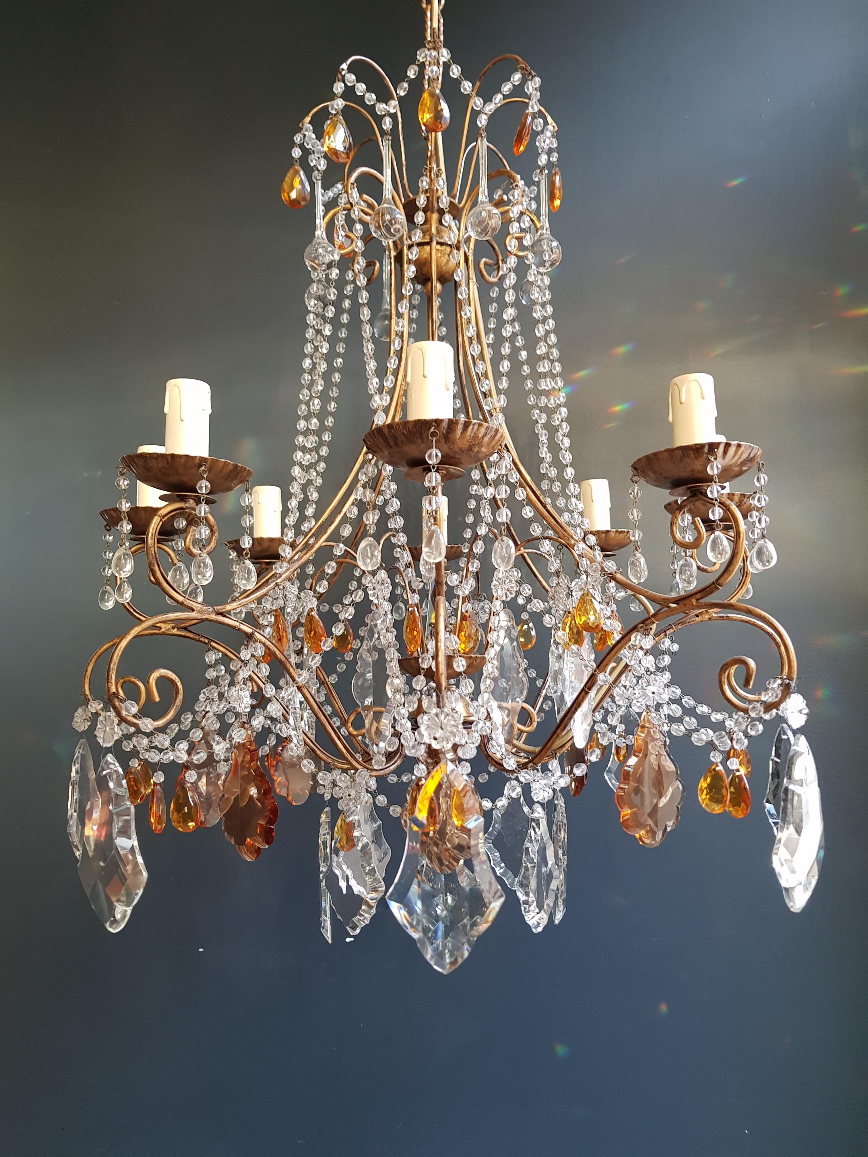 Début du 20ème siècle Plafonnier ancien en cristal ambré de Murano lustre florentin Lustre Art Nouveau en vente