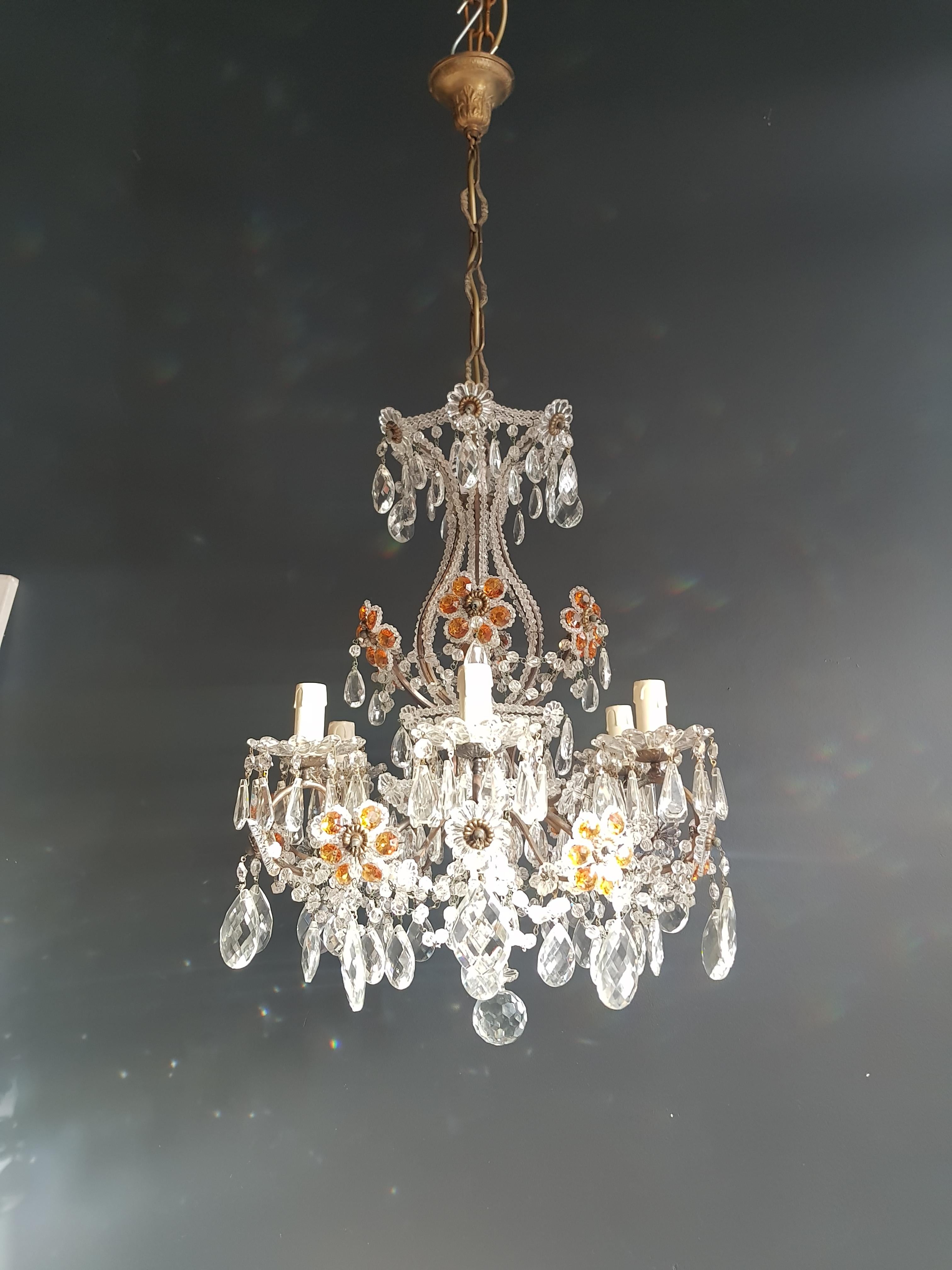 Italian Amber Crystal Antique Chandelier Ceiling Murano Florentiner Lustre Art Nouveau 