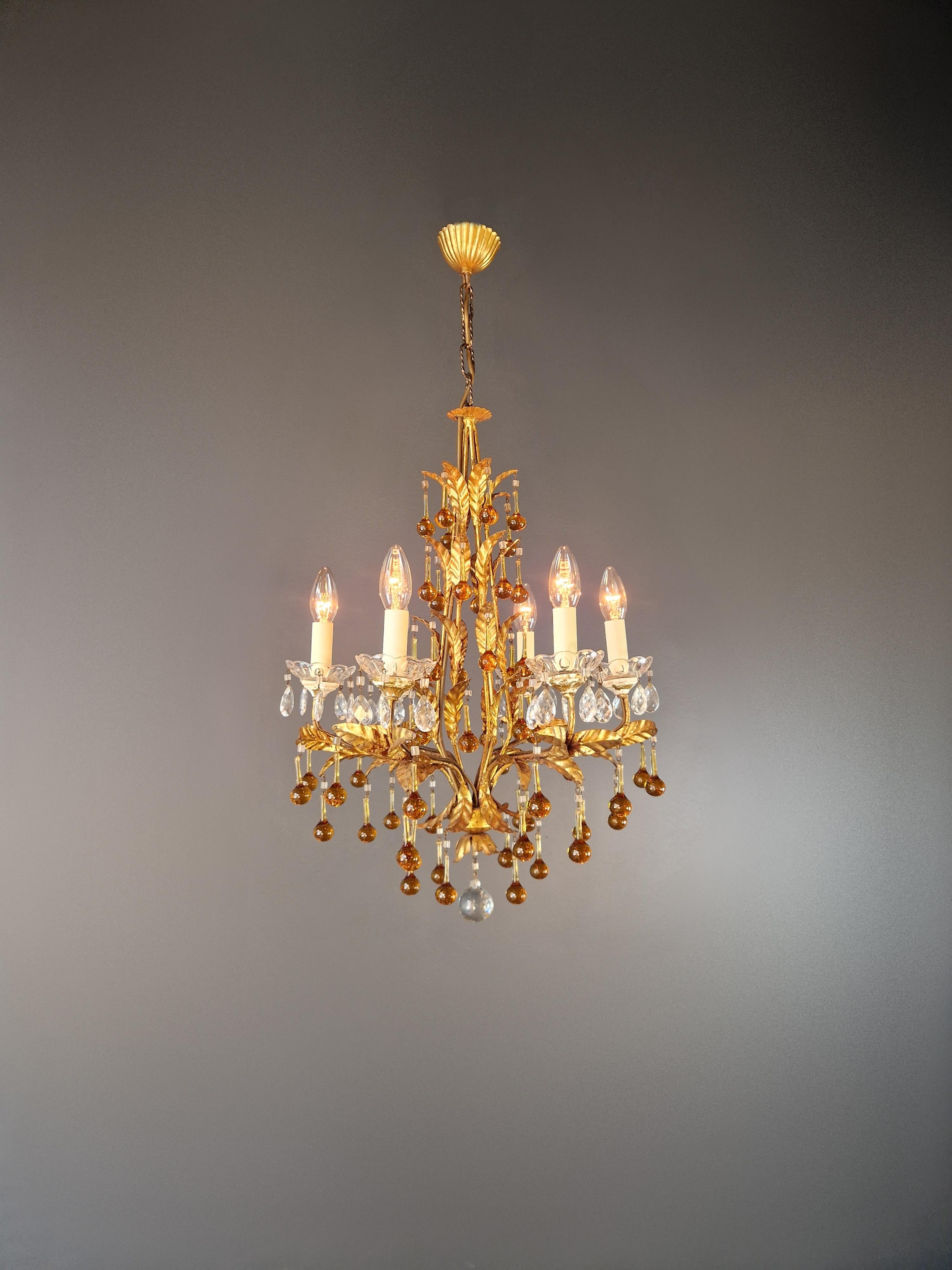 Italiano Lampadario in cristallo ambrato antico da soffitto Murano Florentiner Lustre Art Nouveau in vendita
