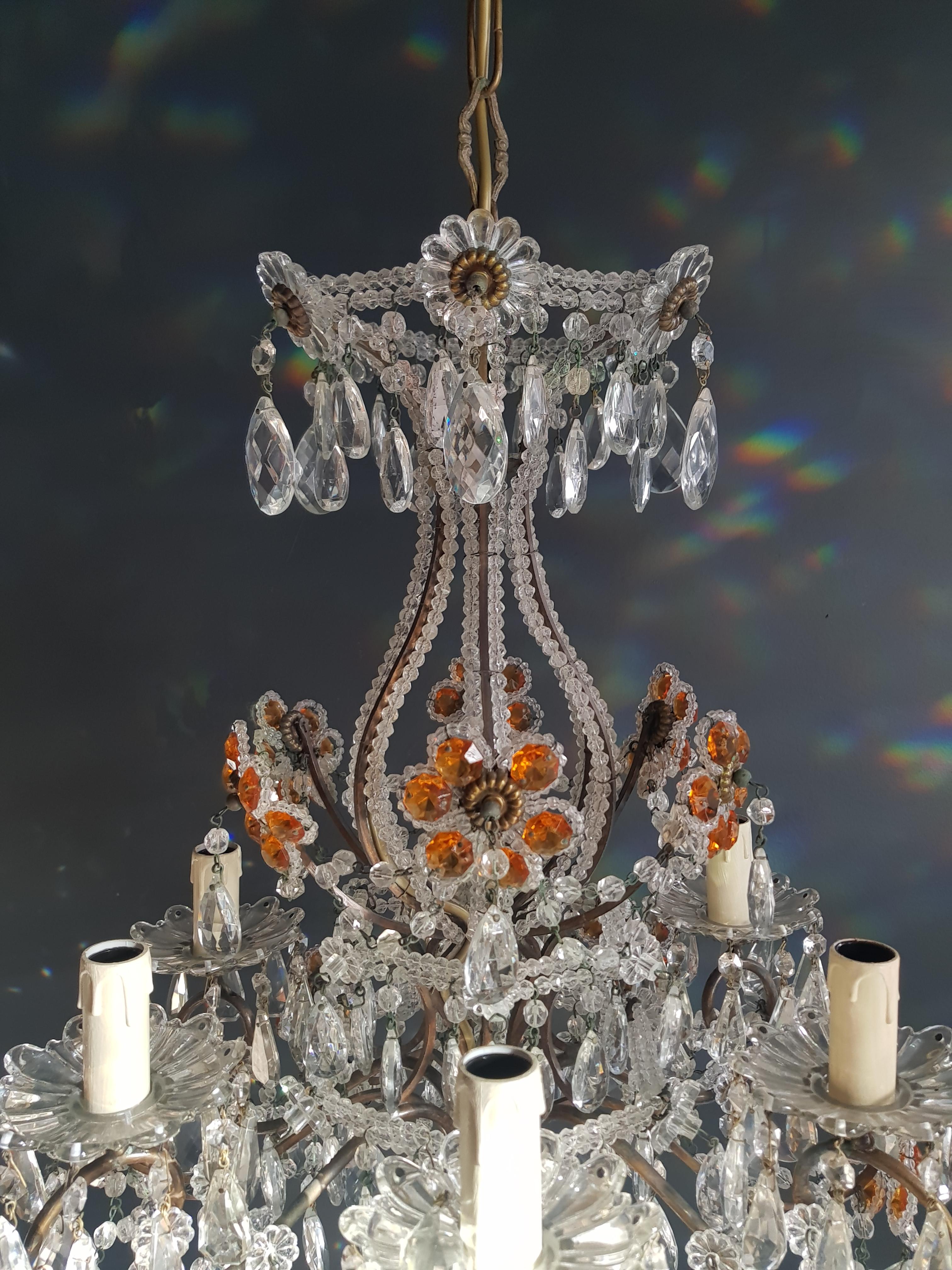 Hand-Crafted Amber Crystal Antique Chandelier Ceiling Murano Florentiner Lustre Art Nouveau 