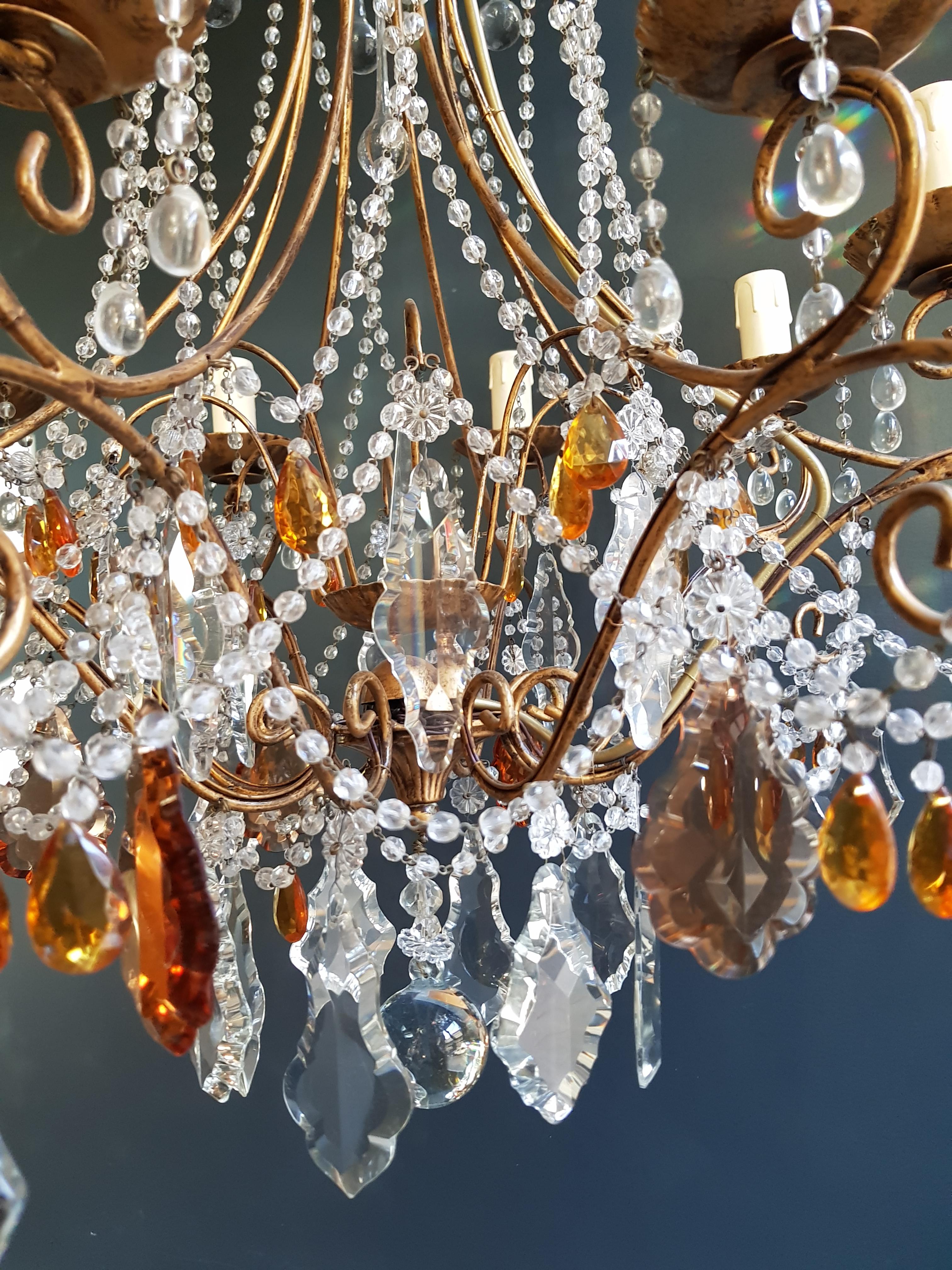 Italian Amber Crystal Chandelier Antique Ceiling Murano Florentiner Lustre Art Nouveau For Sale