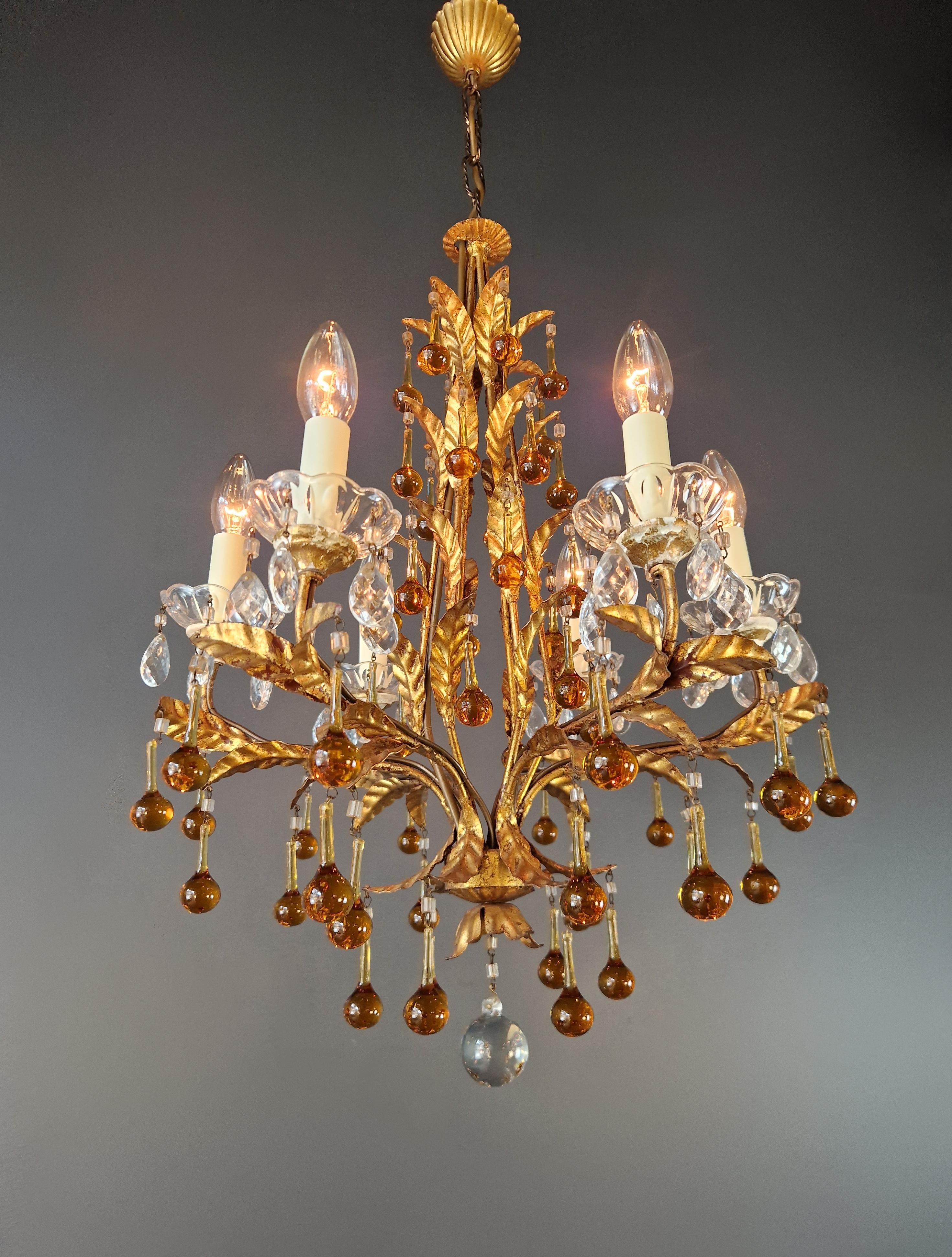 Lampadario in cristallo ambrato antico da soffitto Murano Florentiner Lustre Art Nouveau In condizioni buone in vendita a Berlin, DE