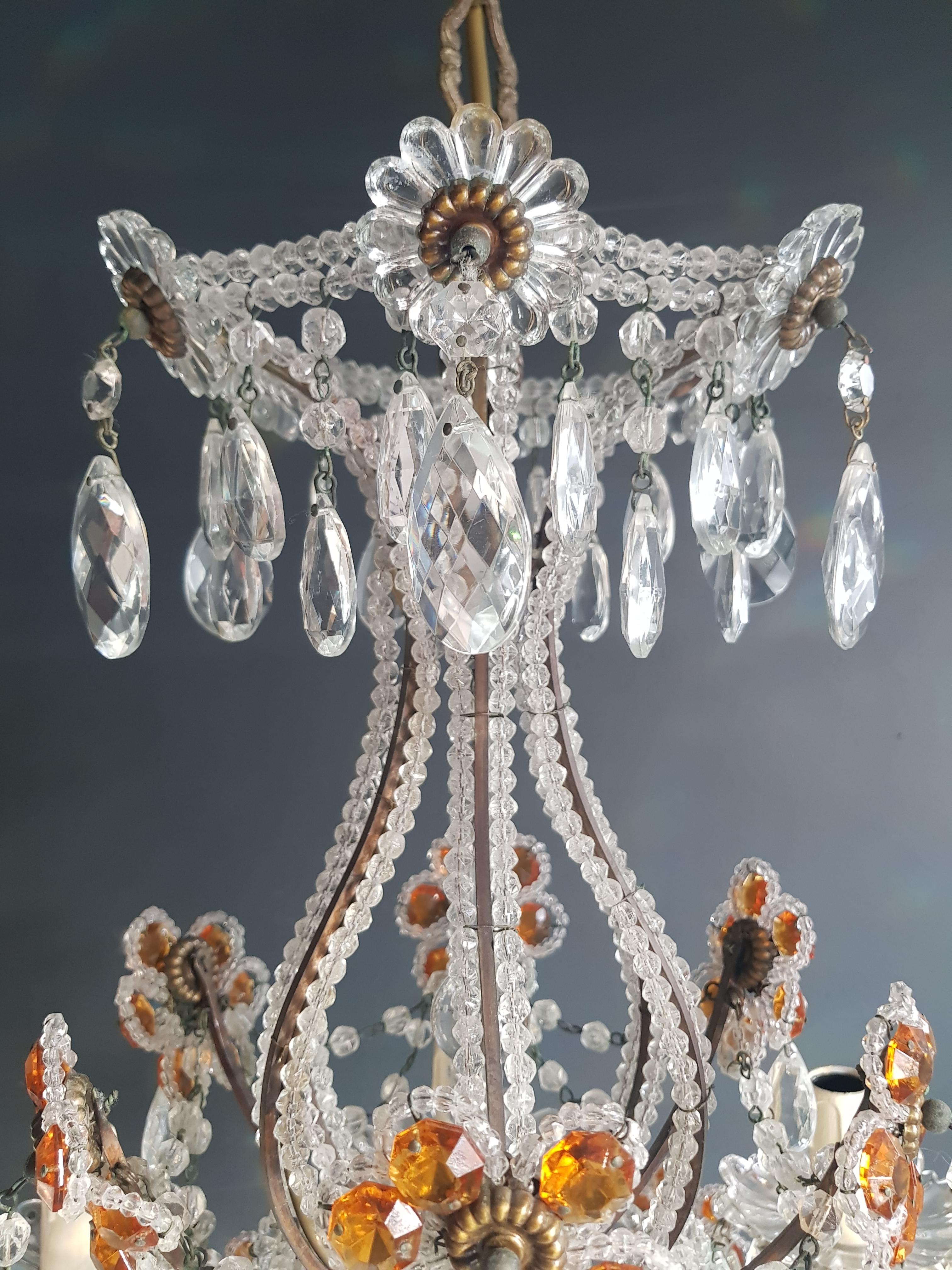 Early 20th Century Amber Crystal Antique Chandelier Ceiling Murano Florentiner Lustre Art Nouveau 