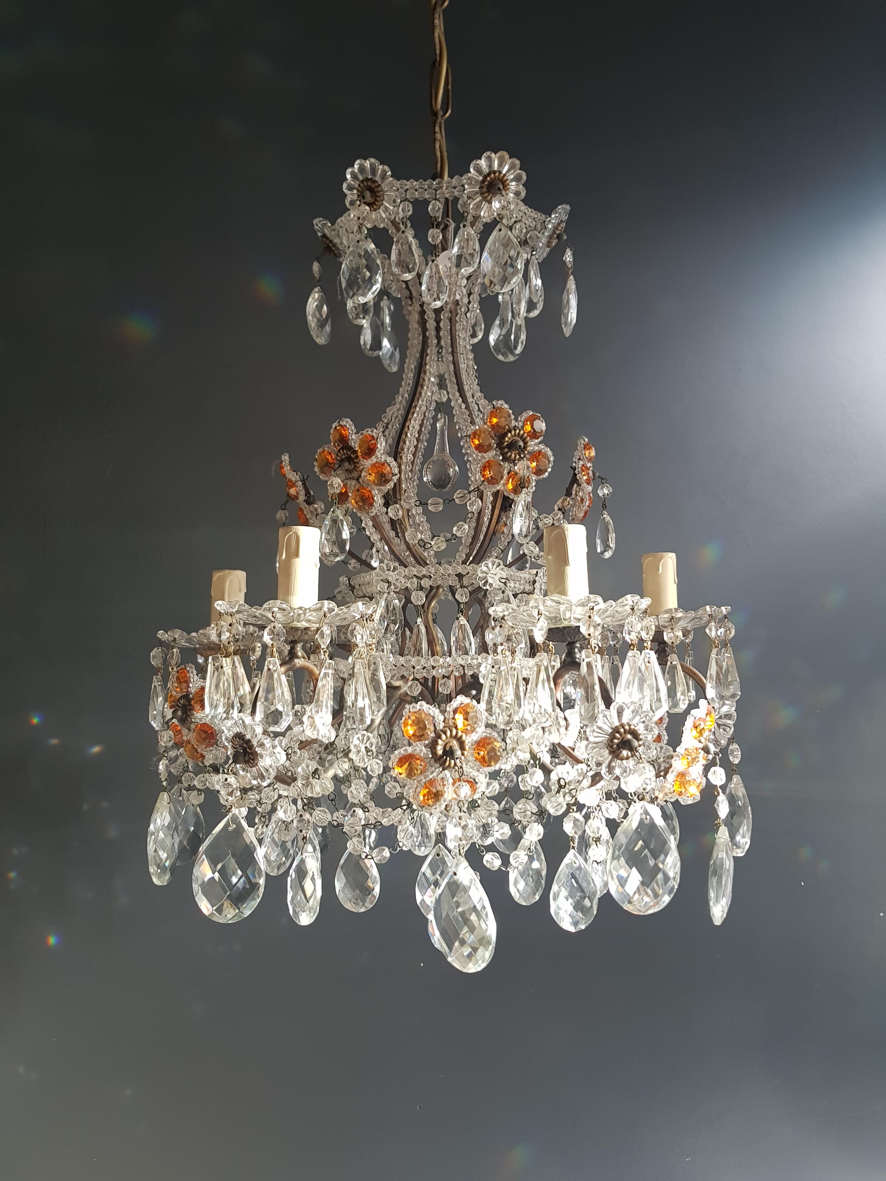 Amber Crystal Antique Chandelier Ceiling Murano Florentiner Lustre Art Nouveau  1
