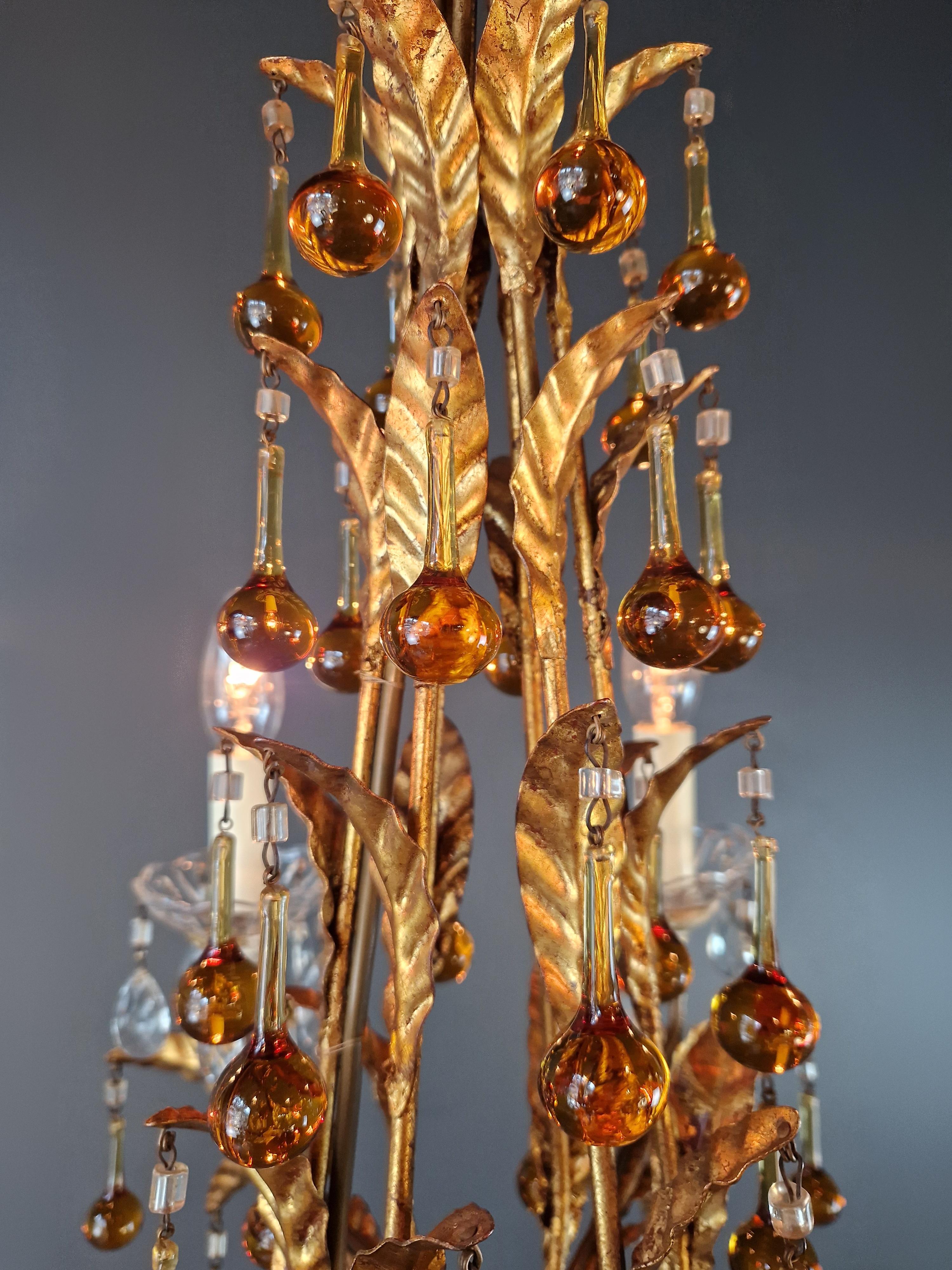 Lampadario in cristallo ambrato antico da soffitto Murano Florentiner Lustre Art Nouveau in vendita 1