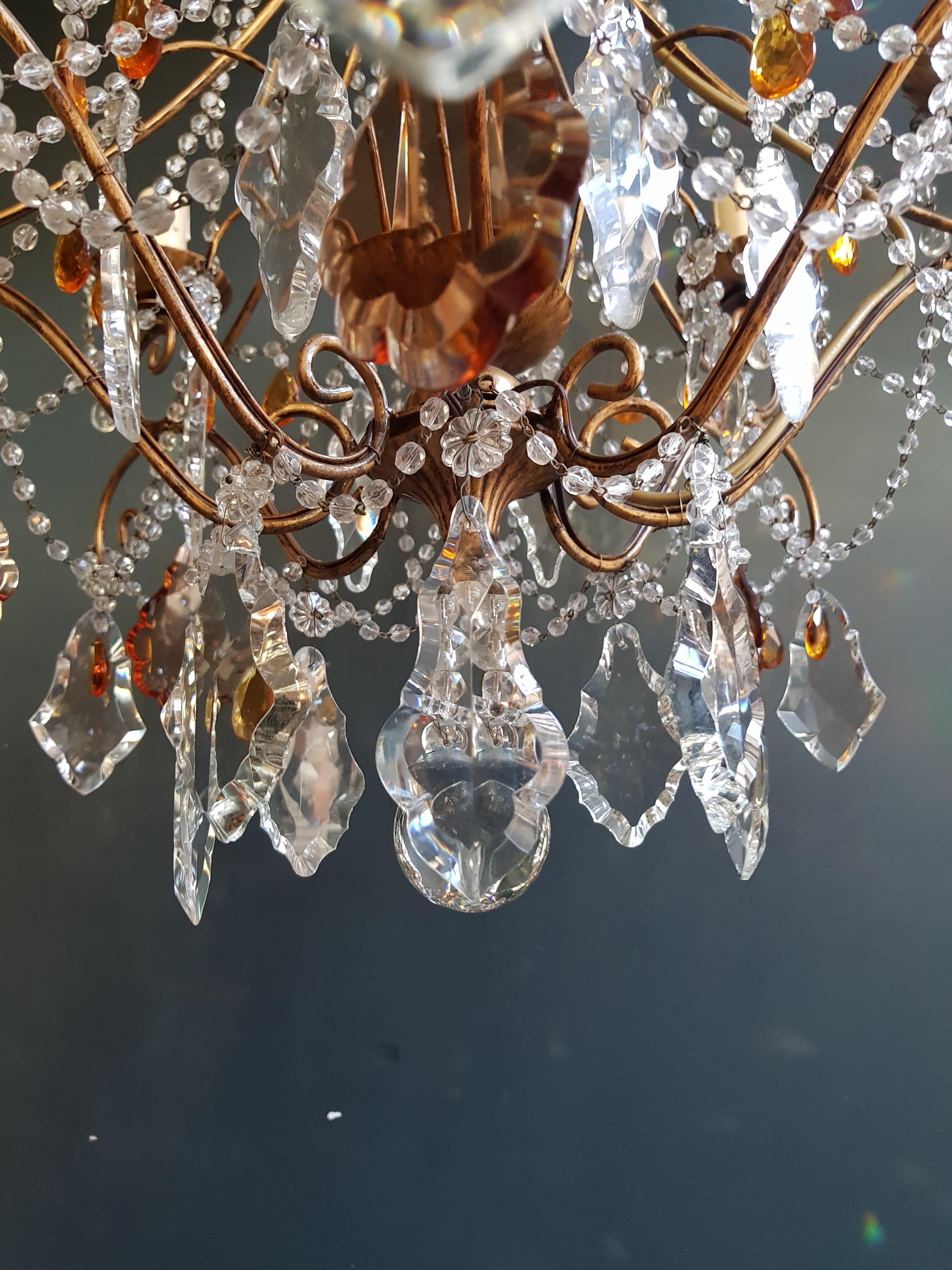 Amber Crystal Chandelier Antique Ceiling Murano Florentiner Lustre Art Nouveau For Sale 1