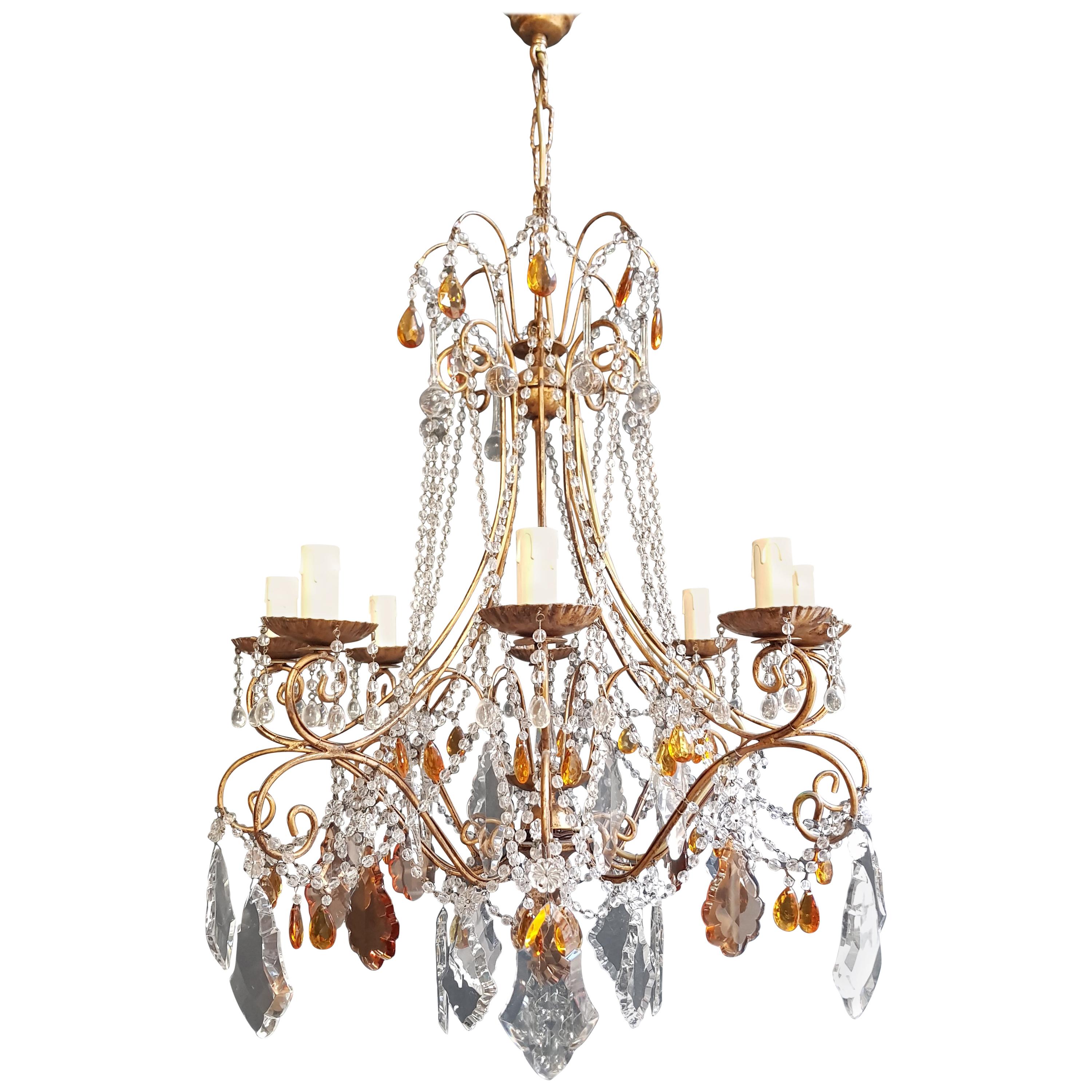 Amber Crystal Chandelier Antique Ceiling Murano Florentiner Lustre Art Nouveau