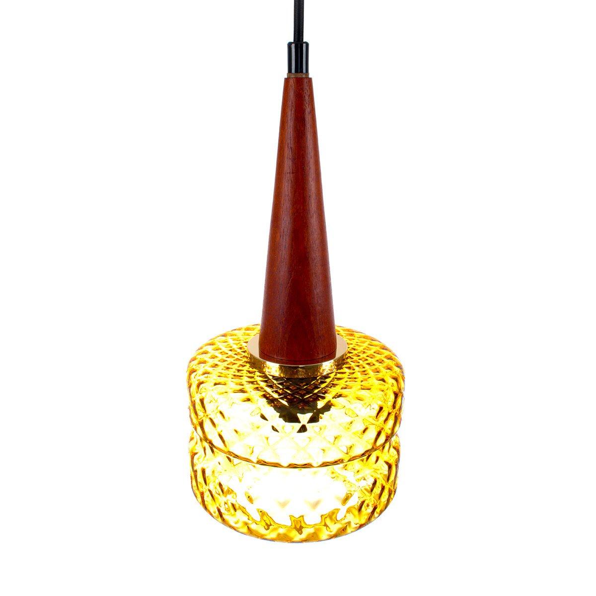 Scandinavian Amber Crystal Glass Lamp with Teak Top 1960s Scandinavia