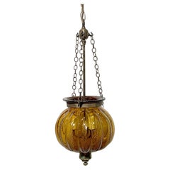 Amber Crystal Glass Pumpkin Bell Jar Light Signed Val Saint Lambert, Late 1900s