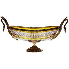 Amber Crystal Jardinière and Bronze 22-Carat Gold, Swan Detail
