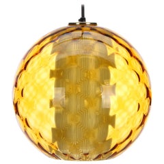 Vintage Amber Crystal Light 1950s Midcentury Blown Amber Glass with White Inner Glass