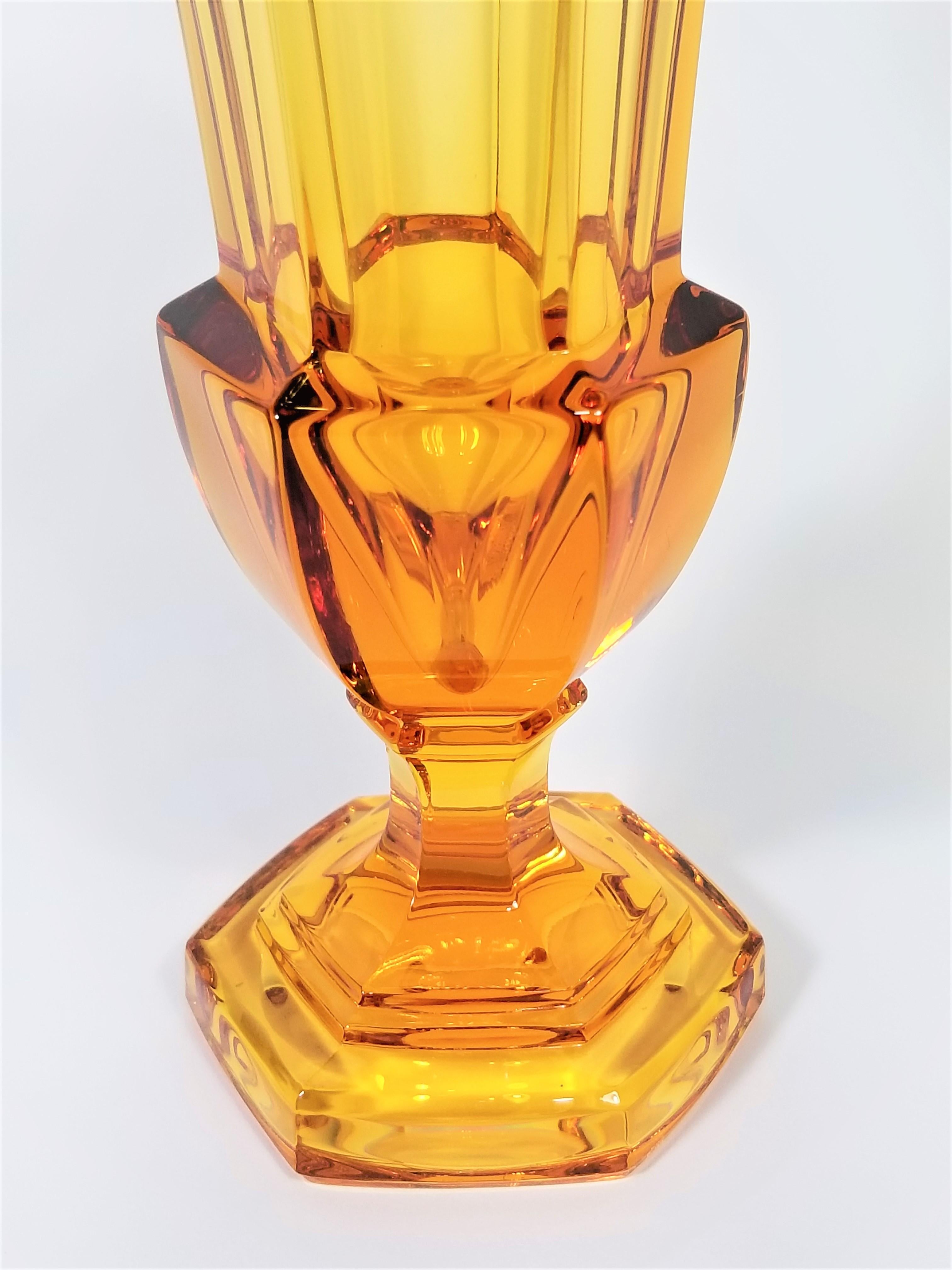 Amber Crystal Vase Made in Germany Midcentury For Sale 4