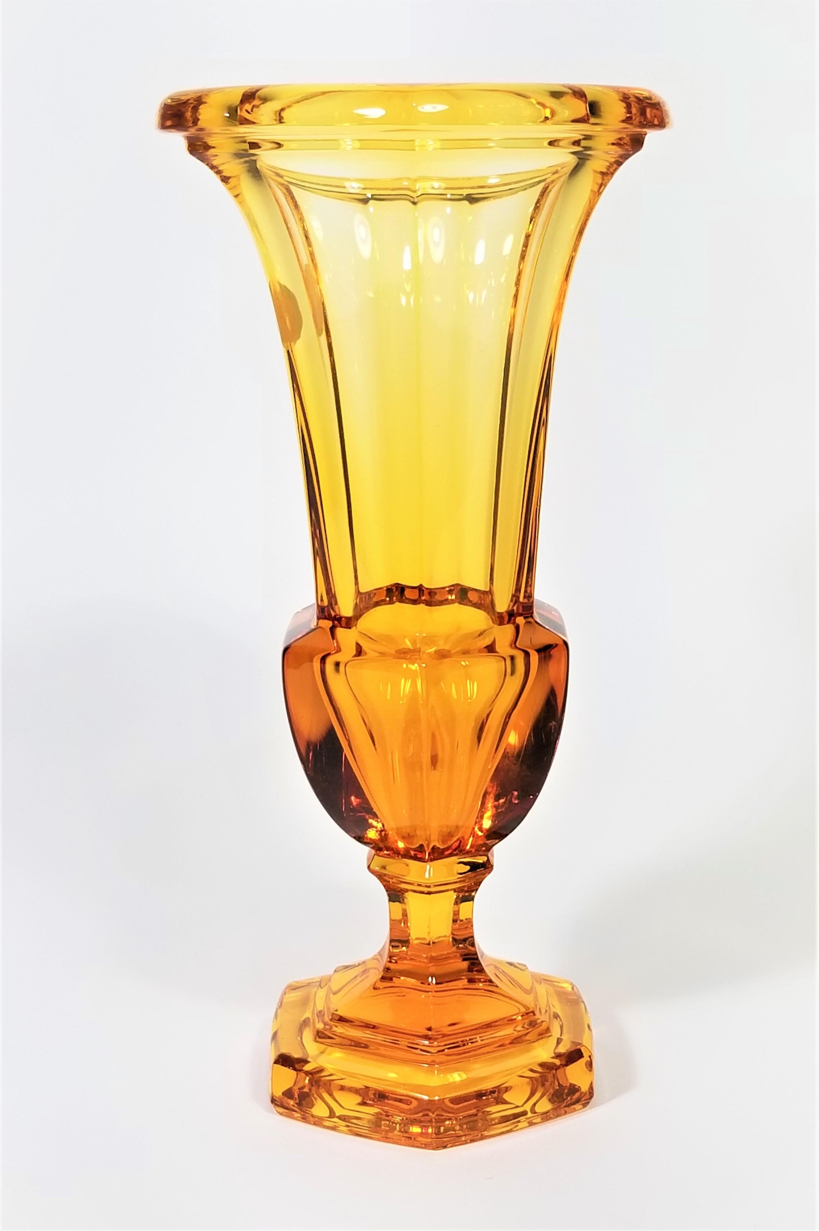 Amber Crystal Vase Made in Germany Midcentury In Excellent Condition For Sale In New York, NY