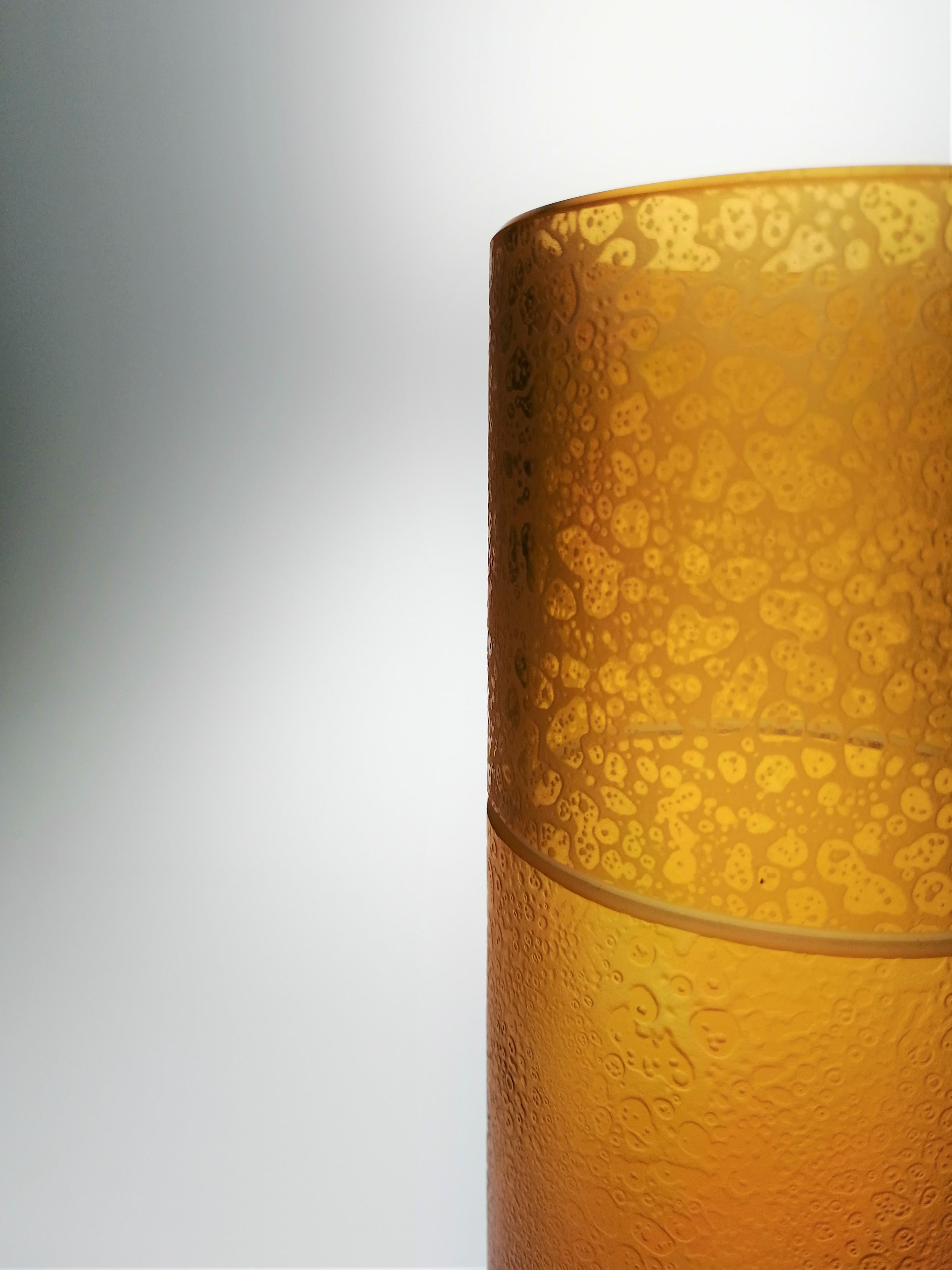 Amber crystal vase tube with leather effect

One of the latest novelties of Cristallerie de Montbronn, this Crystal tube vase will give a new energy to any type of interior.

This vase has a unique leather effect created using an ambitious