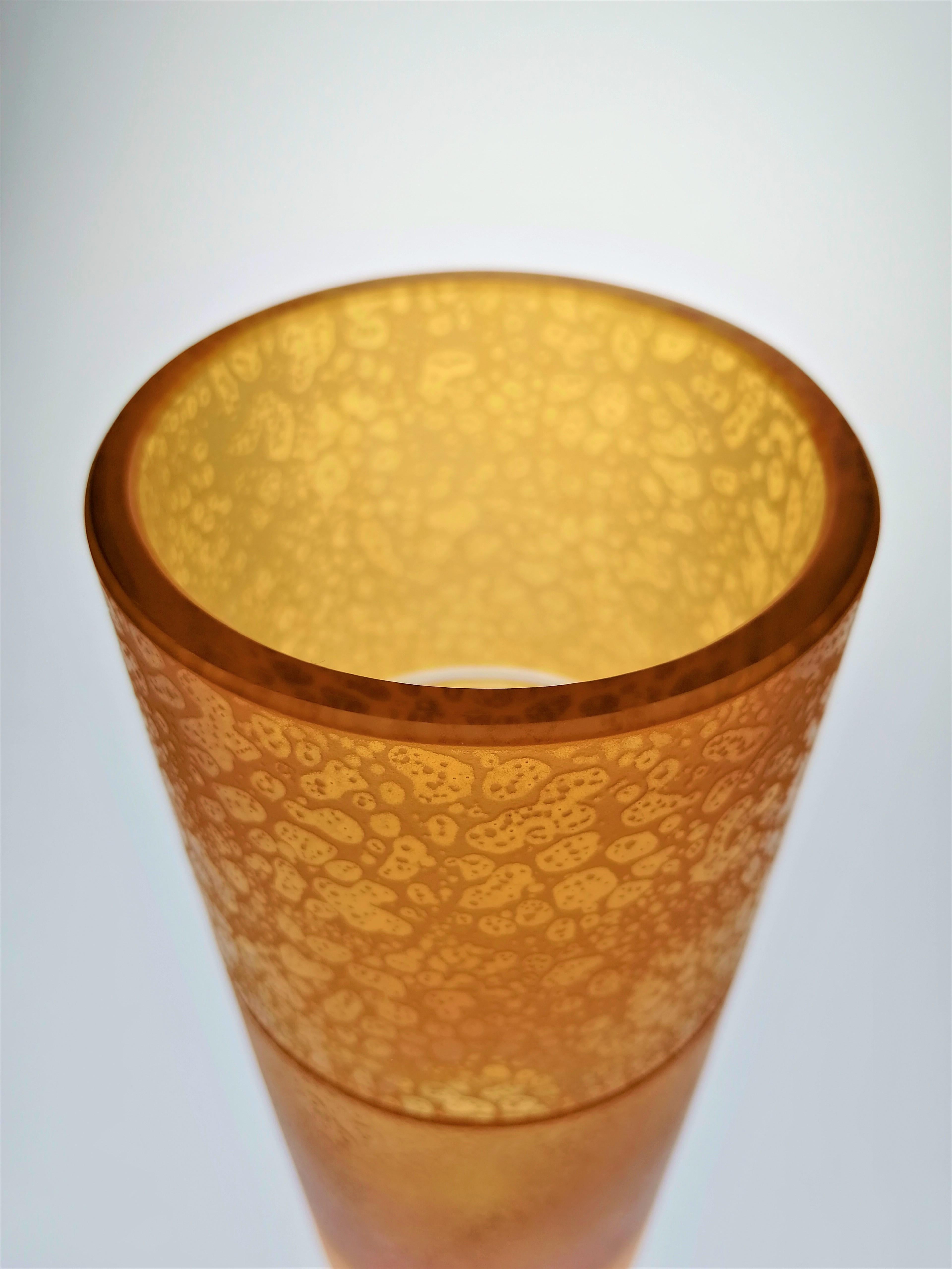 French Amber Crystal Vase Tube With Leather Effect For Sale