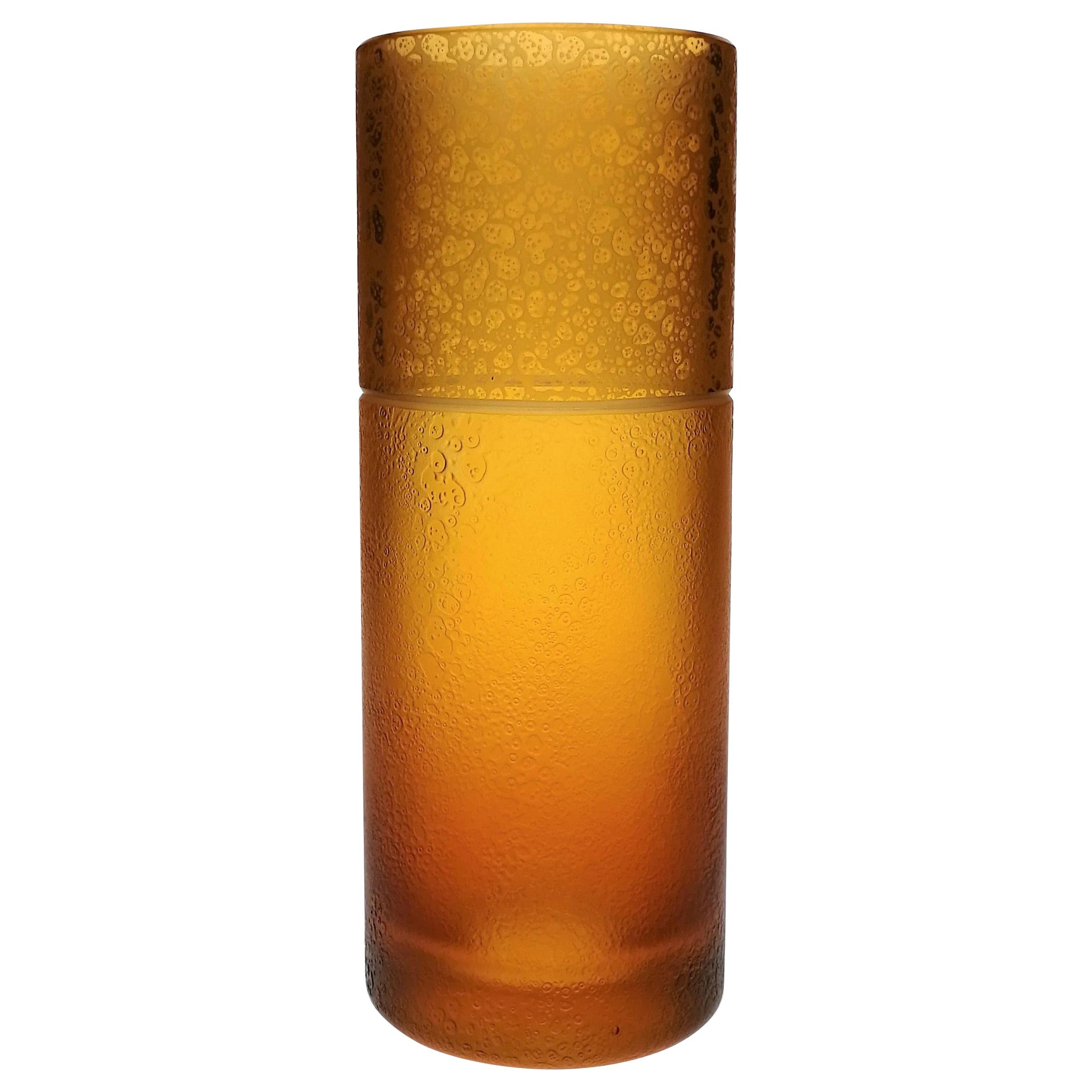 Amber Crystal Vase Tube With Leather Effect For Sale