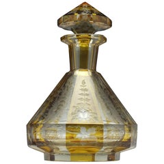 Antique Amber Cut and Engraved 19th Century Glass Decanter, circa 1910