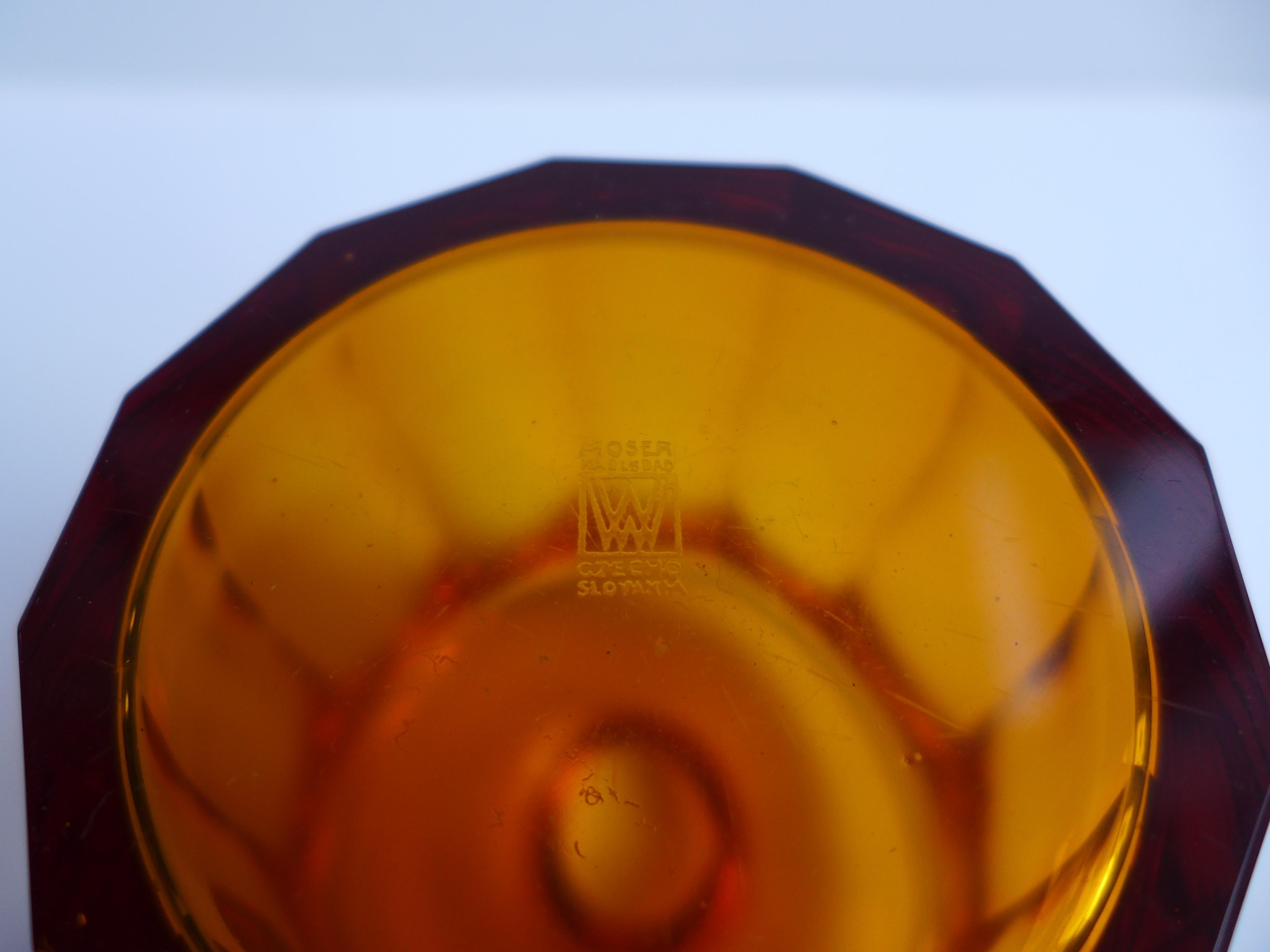 International Style Amber Cut-Glass Whiskey Decanter by Ludwig Moser, Wiener Werkstatte For Sale