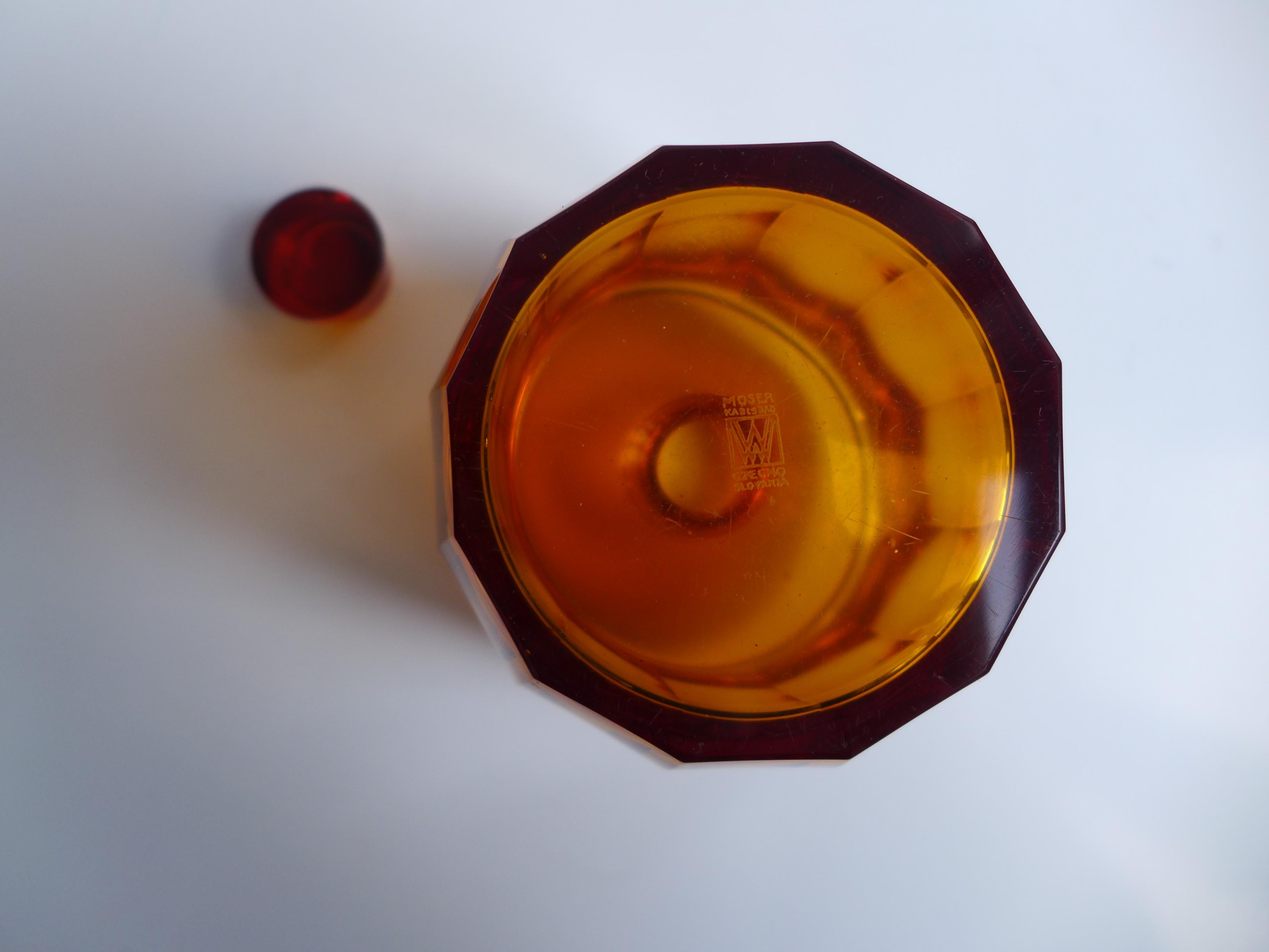 Austrian Amber Cut-Glass Whiskey Decanter by Ludwig Moser, Wiener Werkstatte For Sale