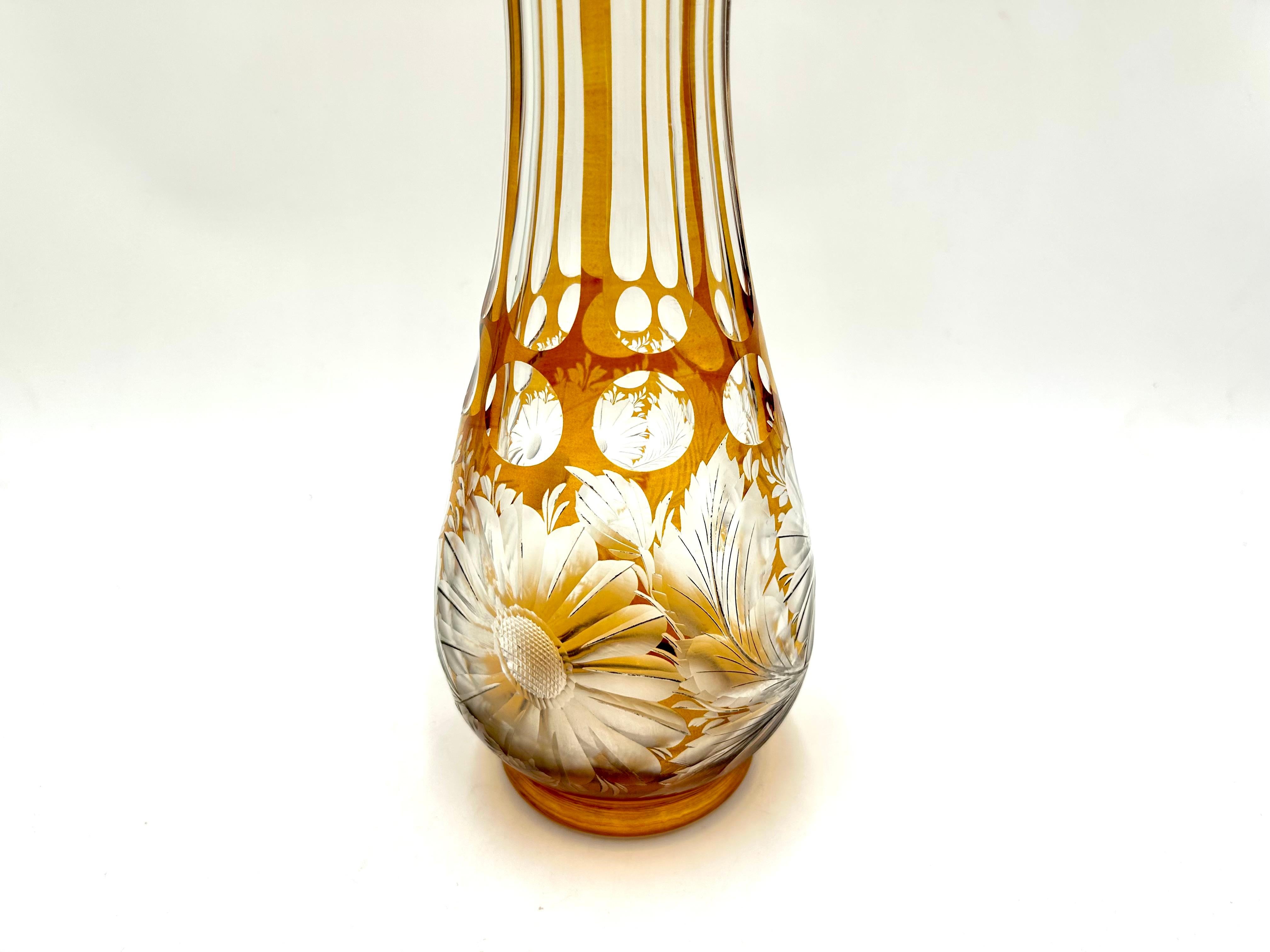 Mid-20th Century Amber Cut Vase, Poland, 1960s For Sale