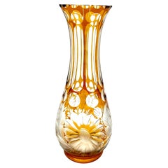 Vintage Amber Cut Vase, Poland, 1960s